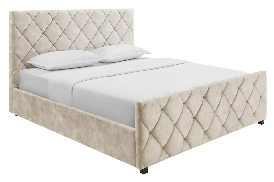 Invicta Pat Tapițat Invicta Interior ELYSIUM 160x200 cm, Catifea Bej Șampanie, Model Diamant, Somieră și Spațiu de Depozitare