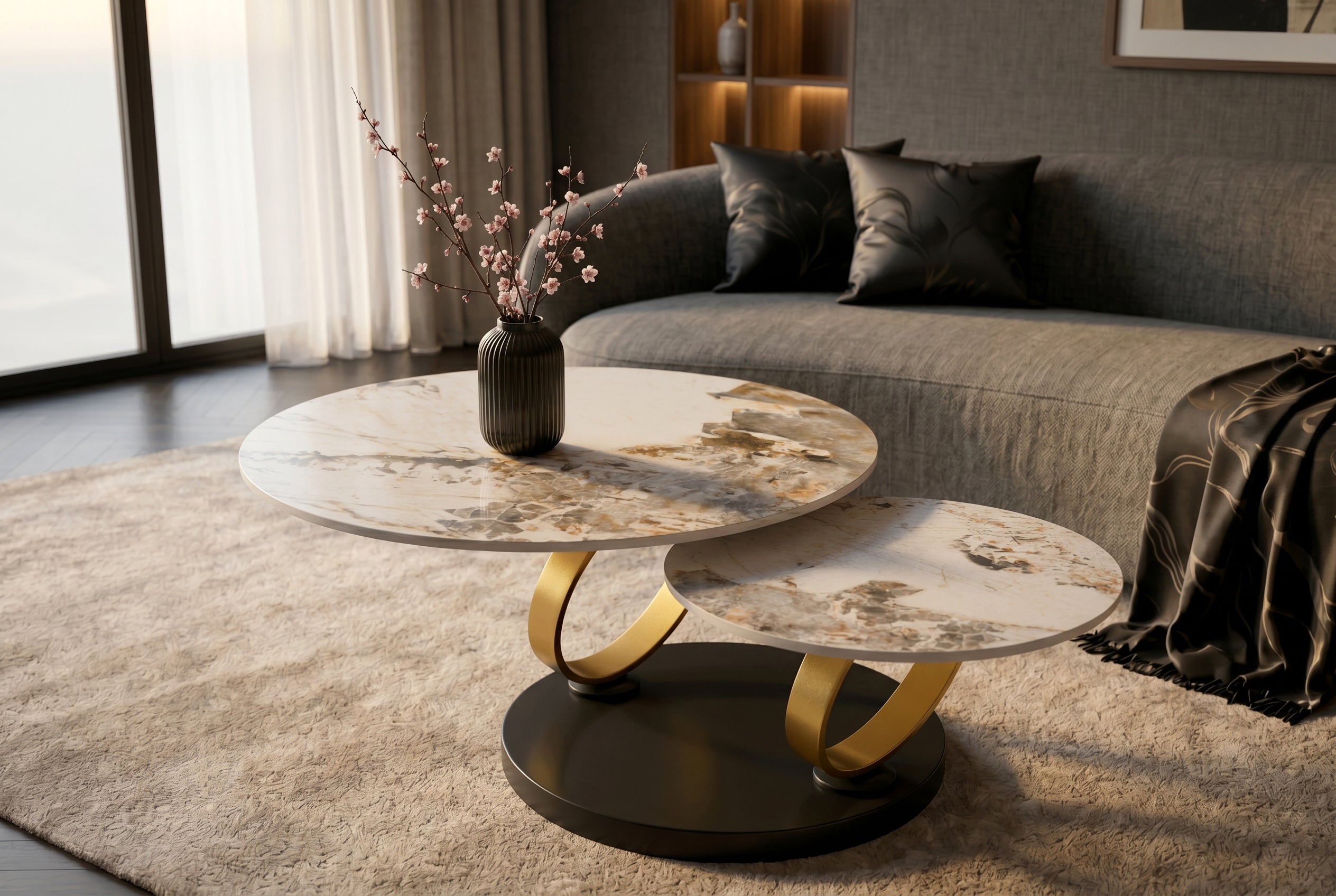 Invicta Masă cafea DANCING RINGS | Auriu | 135x43x80 cm