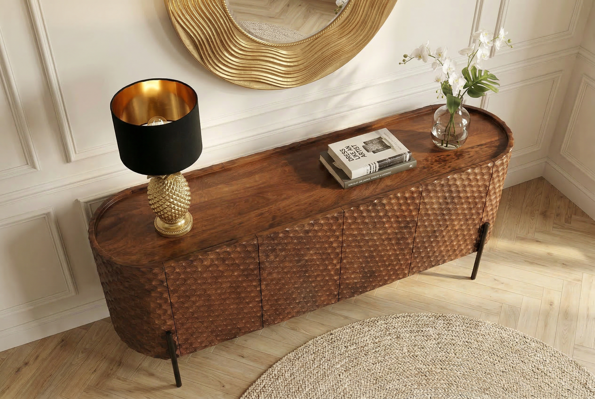 Invicta Comodă ADLON - 180cm | Mango, Metal, Negru | 178x77x42 cm