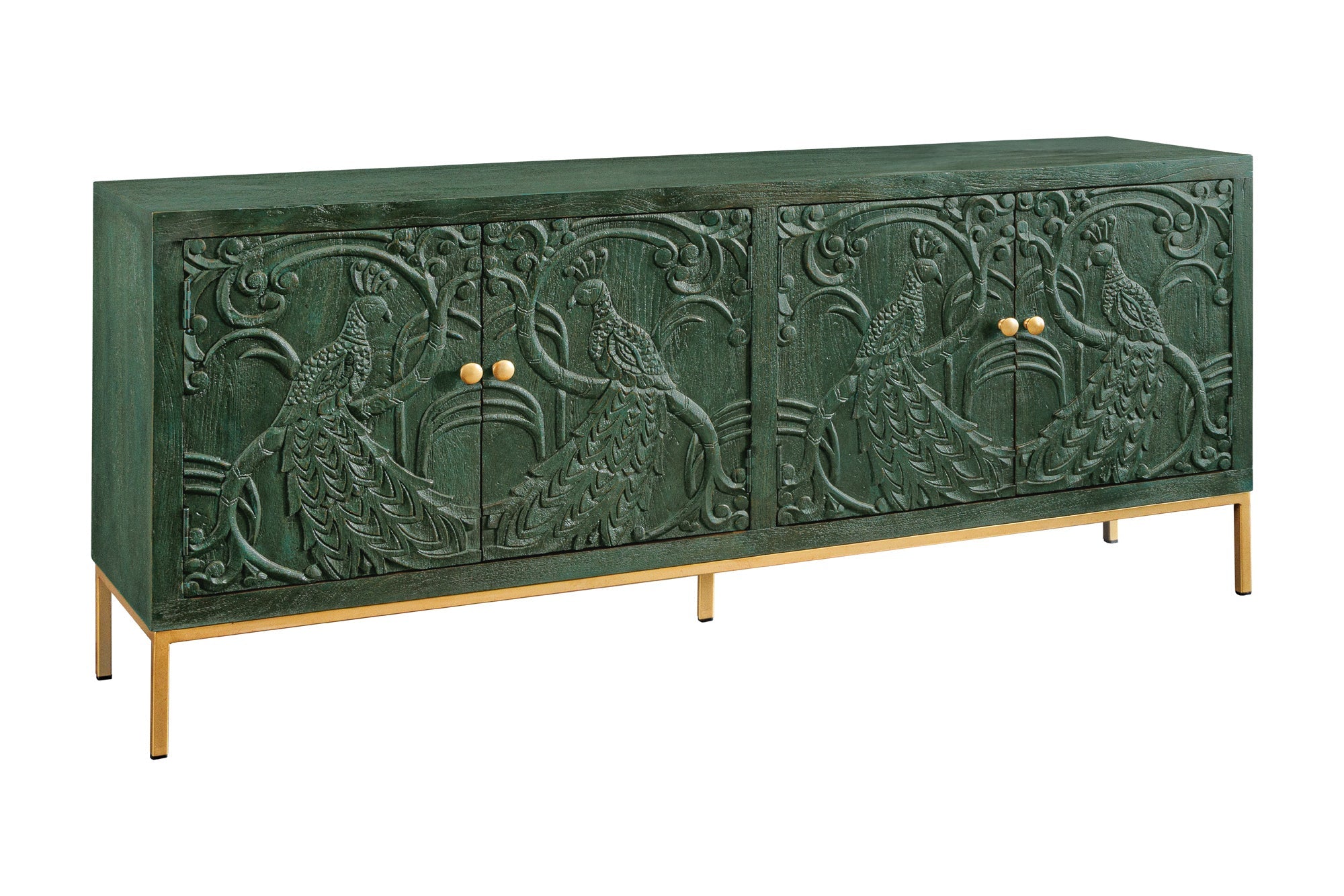 Invicta Comodă PEACOCK - 175cm | Mango, Auriu | 175x76x38 cm