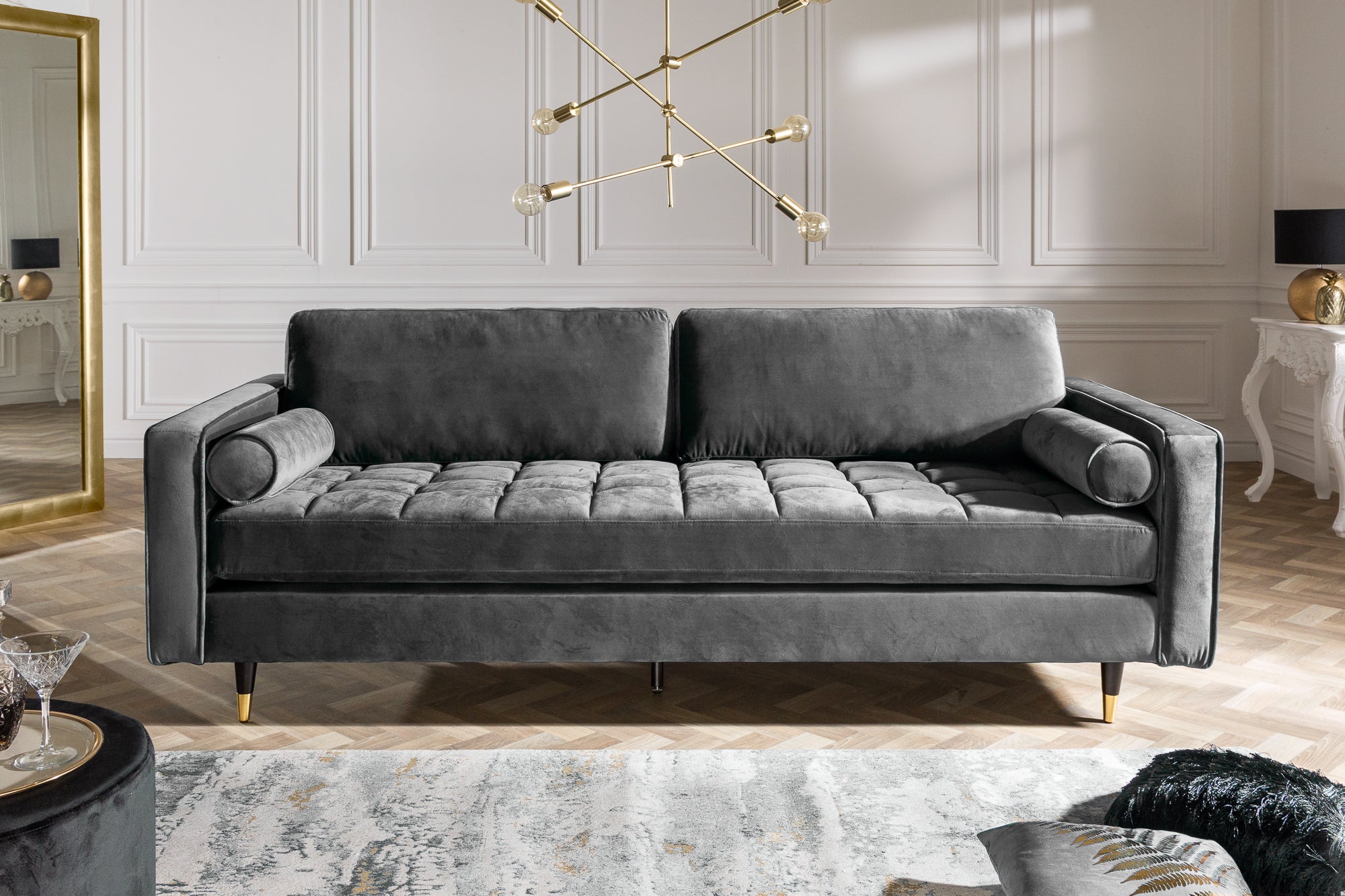 Invicta Canapea COZY VELVET - 220cm, 3 Locuri | Catifea, Gri | 220x95x85 cm