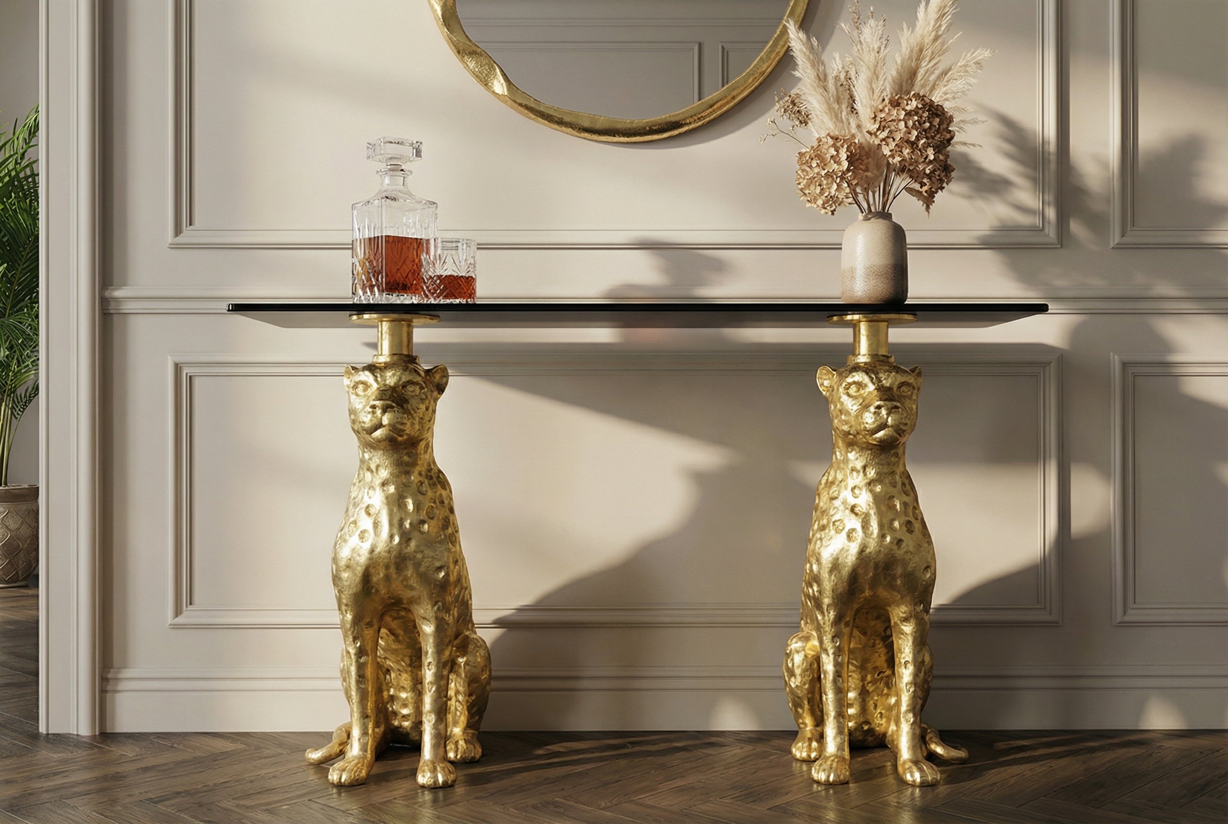 Invicta Consolă PANTHER - 105cm | Marmură, Metal, Auriu | 115,7x81x41,3 cm