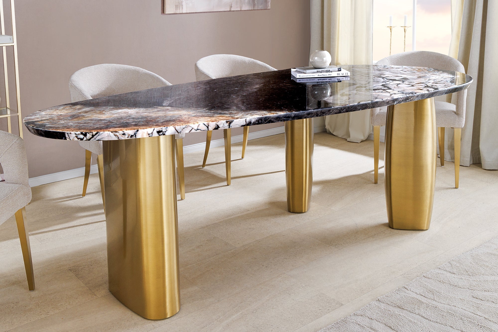 Invicta Masă dining ORGANIC - 200cm | Marmură, Auriu | 200x76 cm