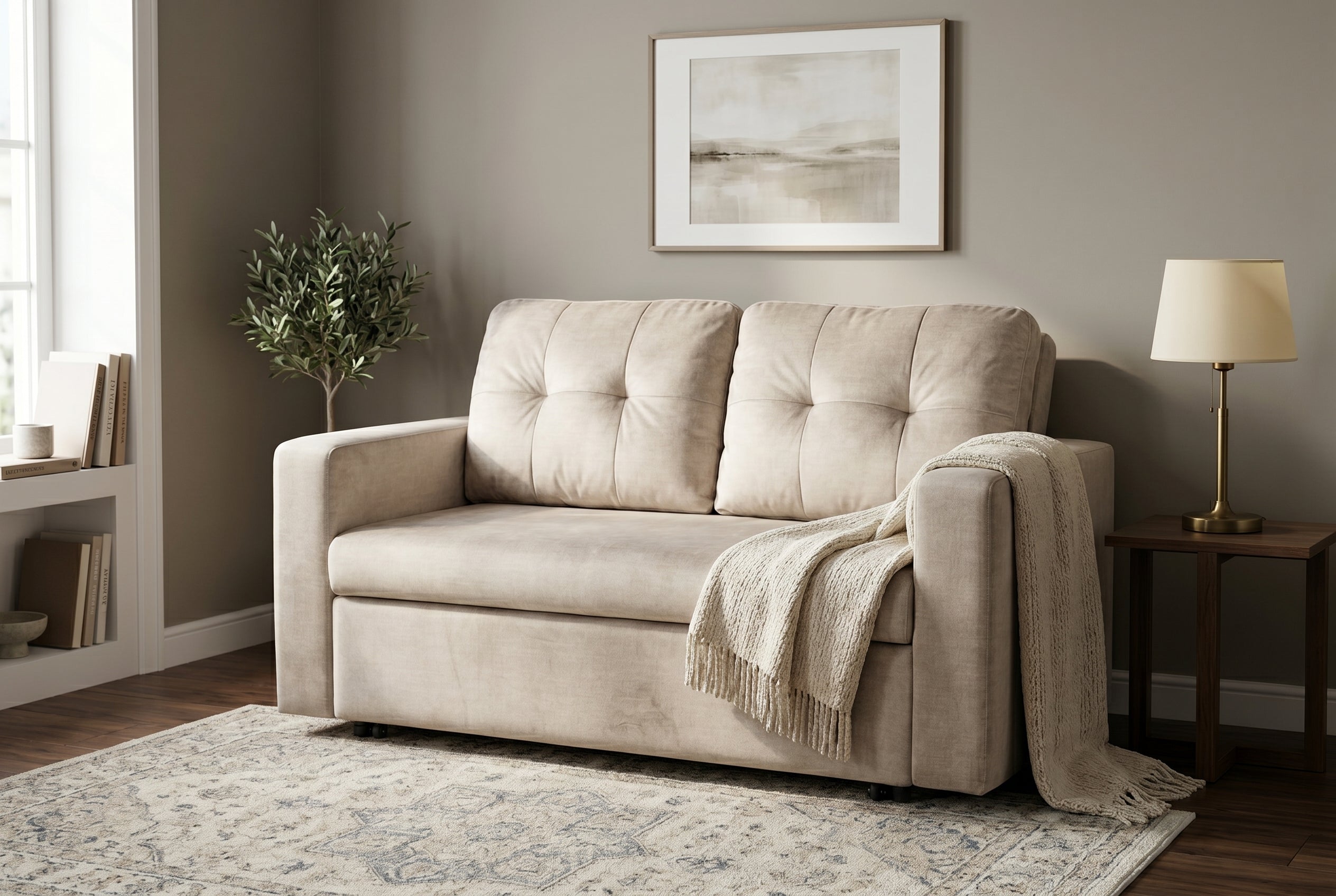 Invicta Canapea extensibilă SMART - 140cm, 2 Locuri | Catifea, Bej | 142x82x86 cm