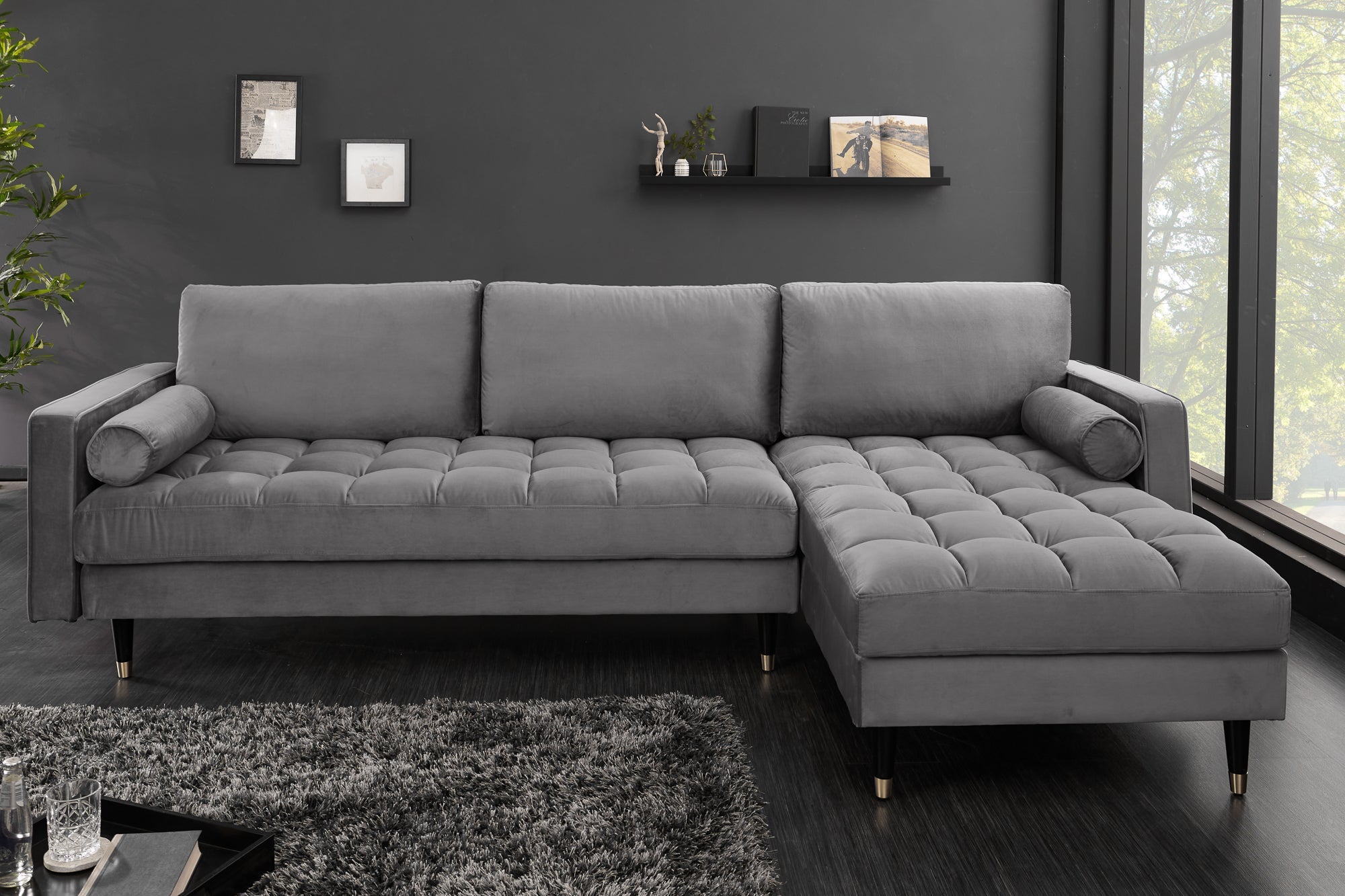 Invicta Canapea COZY VELVET - 260cm | Catifea, Gri | 260x85x83 cm