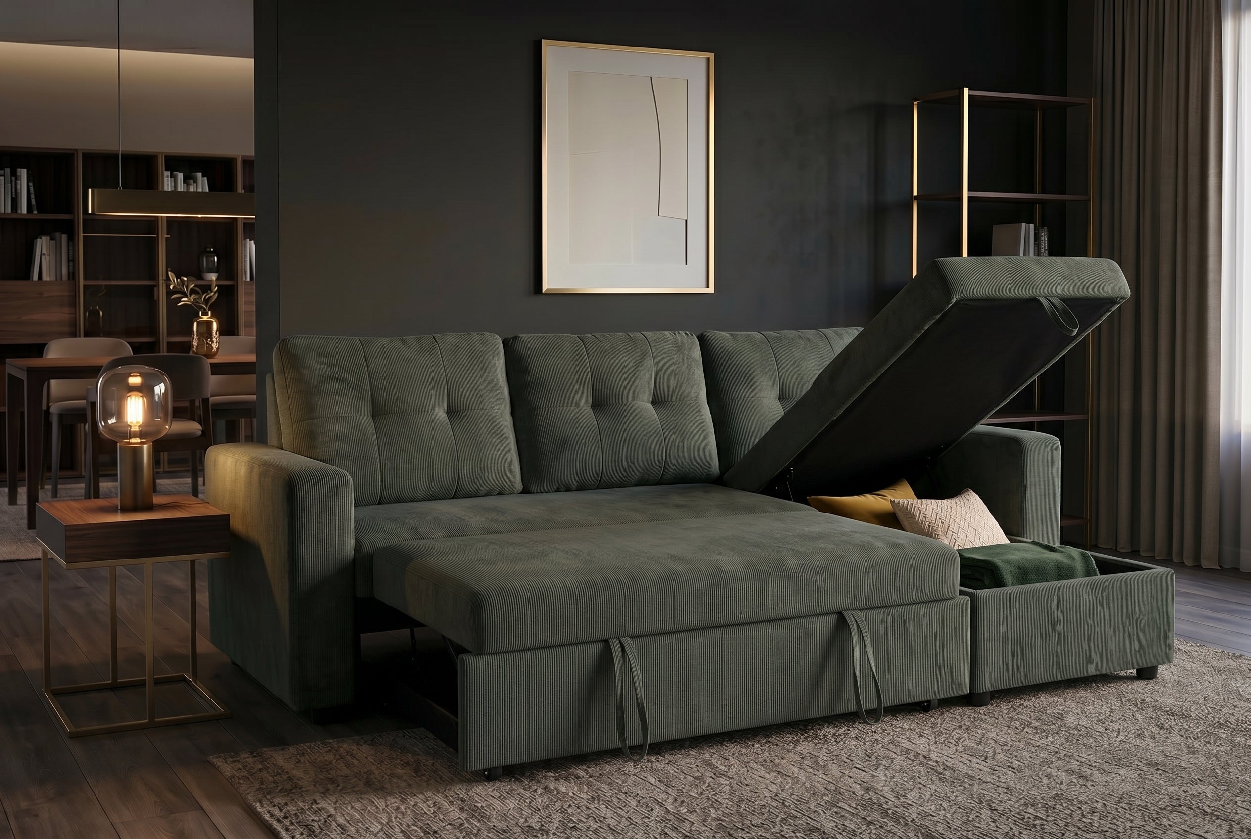 Invicta Canapea extensibilă APARTMENT - 205cm, 3 Locuri | Catifea, Bej | 202x90x150 cm
