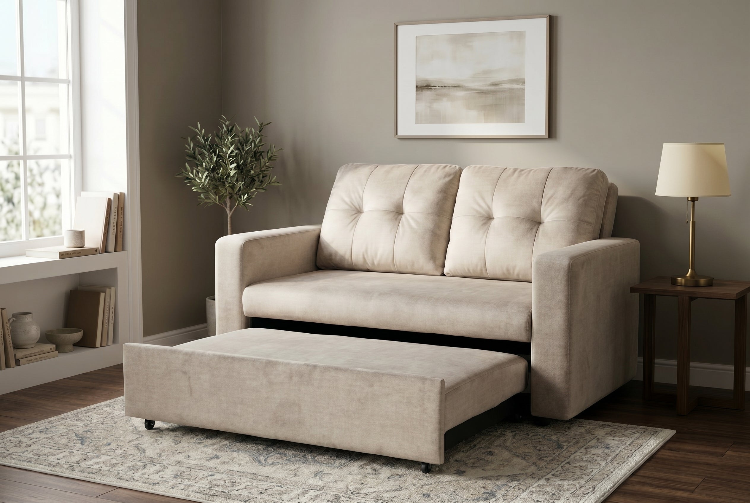 Invicta Canapea extensibilă SMART - 140cm, 2 Locuri | Catifea, Bej | 142x82x86 cm