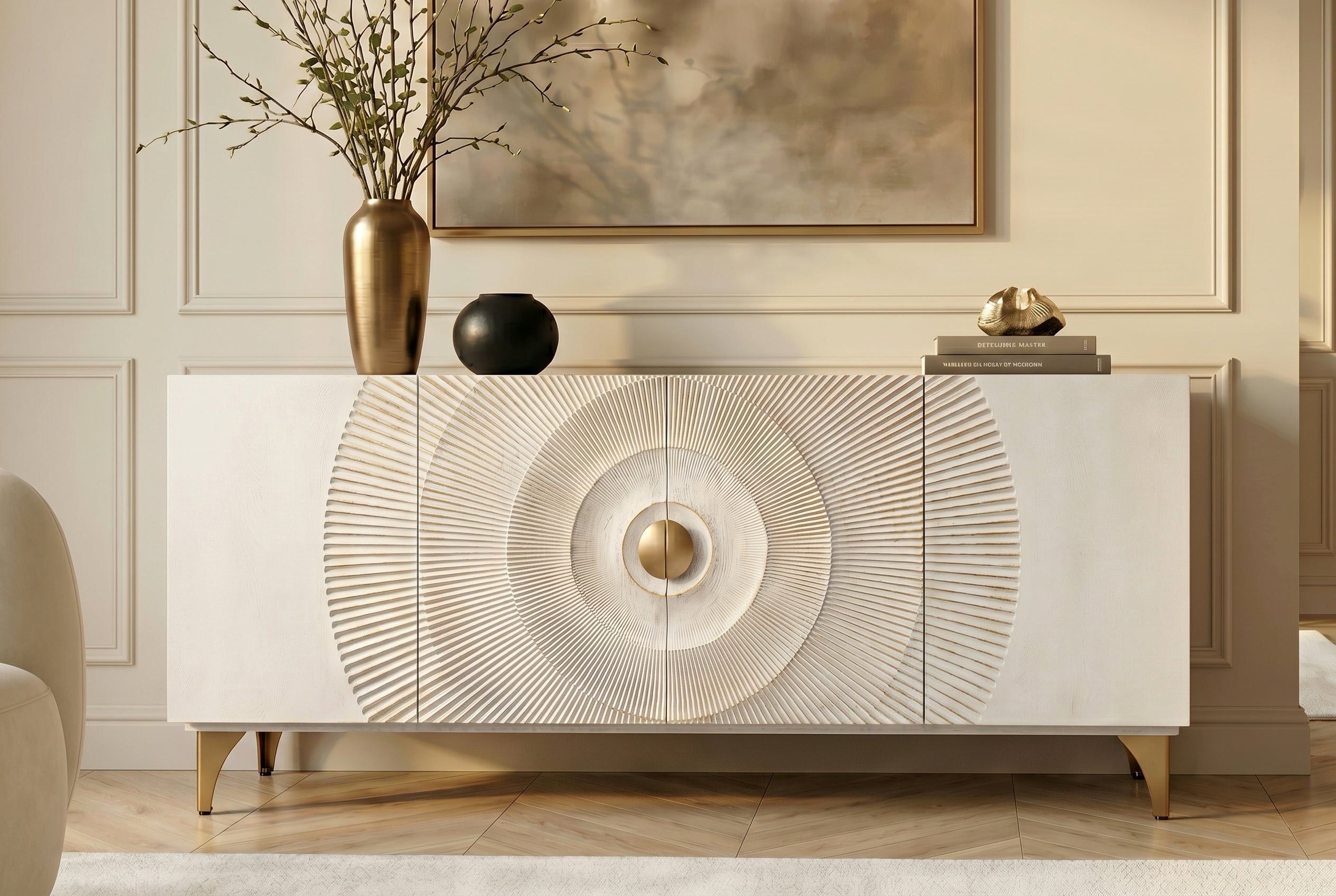 Invicta Comodă GOLDEN SUNSET - 180cm | Mango, Alb | 177x76x38 cm