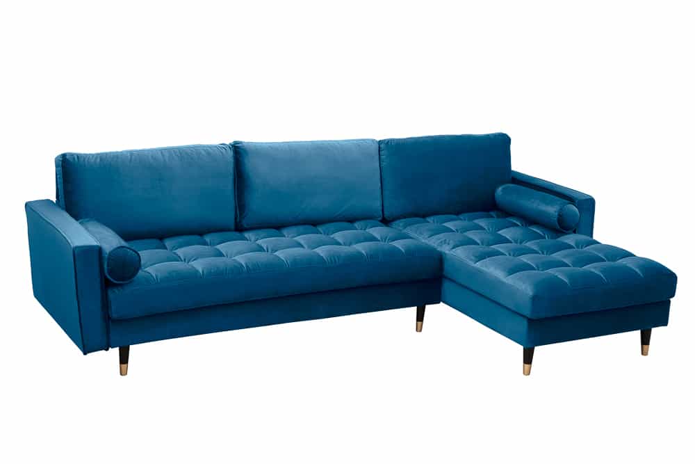 Invicta Canapea COZY VELVET - 260cm | Catifea, Albastru | 260x85x83 cm