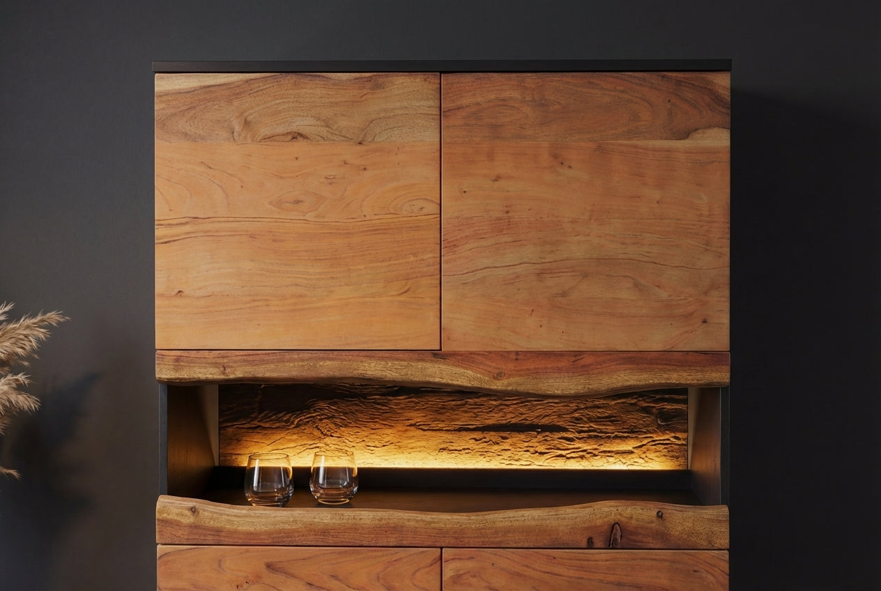 Invicta Vitrină înaltă GRAND ACACIA - 120cm | Acacia, Natural | 100x120x40 cm