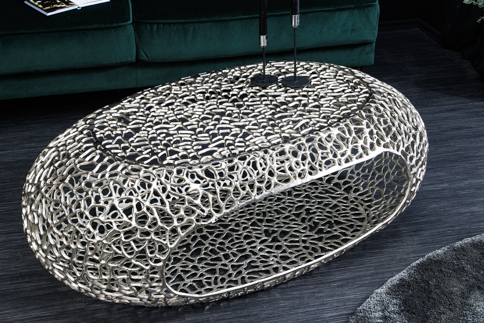 Invicta Masă cafea ORGANIC LEAF - 120cm | Argintiu | 119x40x66 cm