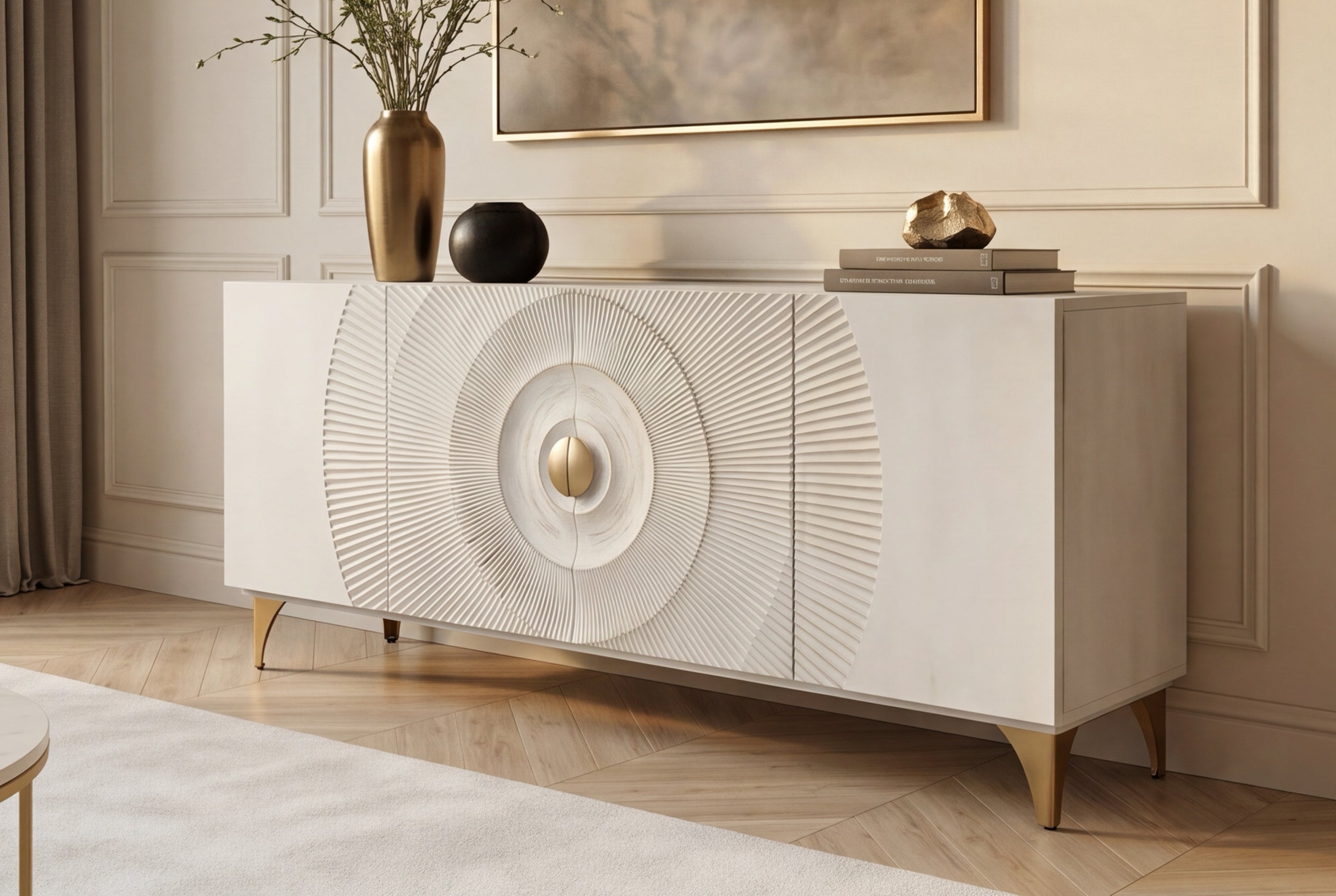 Invicta Comodă GOLDEN SUNSET - 180cm | Mango, Alb | 177x76x38 cm
