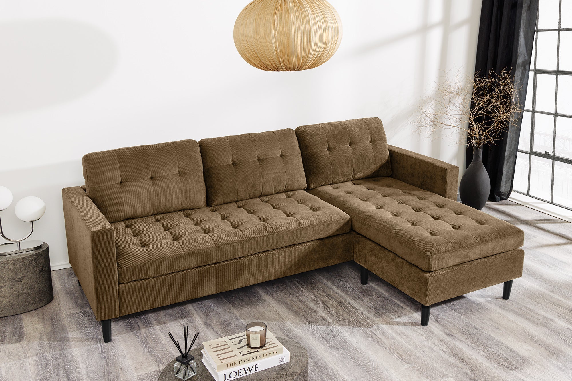 Invicta Canapea STOCKHOLM - 220cm, 3 Locuri | Țesătură Cord, Maro | 220x90x85 cm