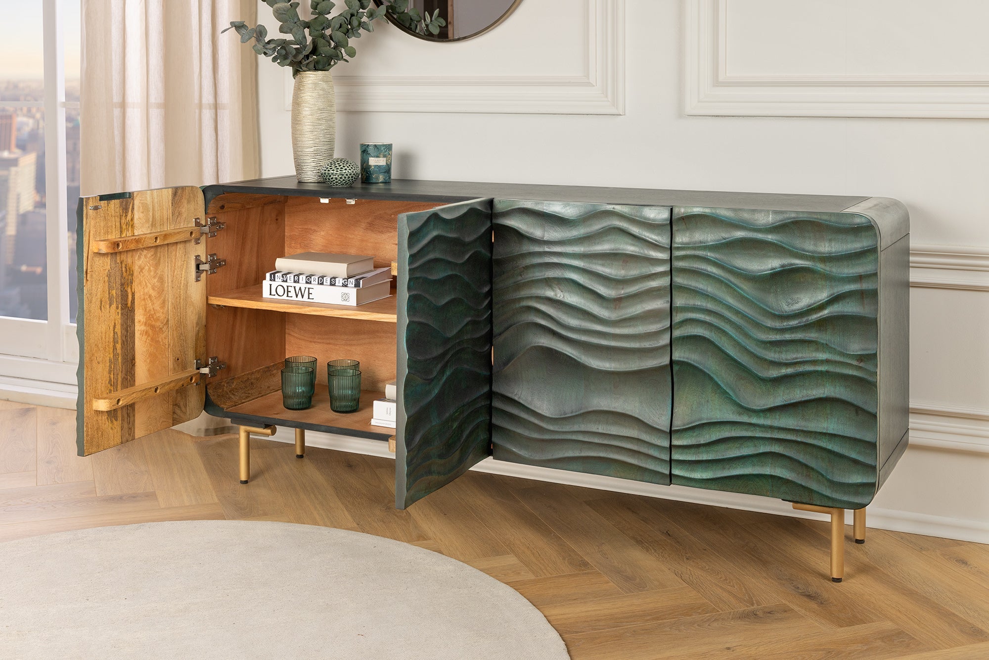 Invicta Comodă WAVE - 160cm | Mango, Turcoaz | 160x75x38 cm