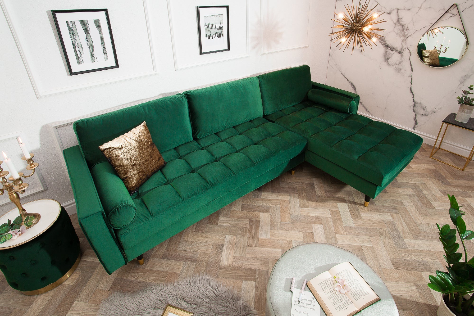 Invicta Canapea COZY VELVET - 260cm | Catifea, Verde | 260x85x83 cm