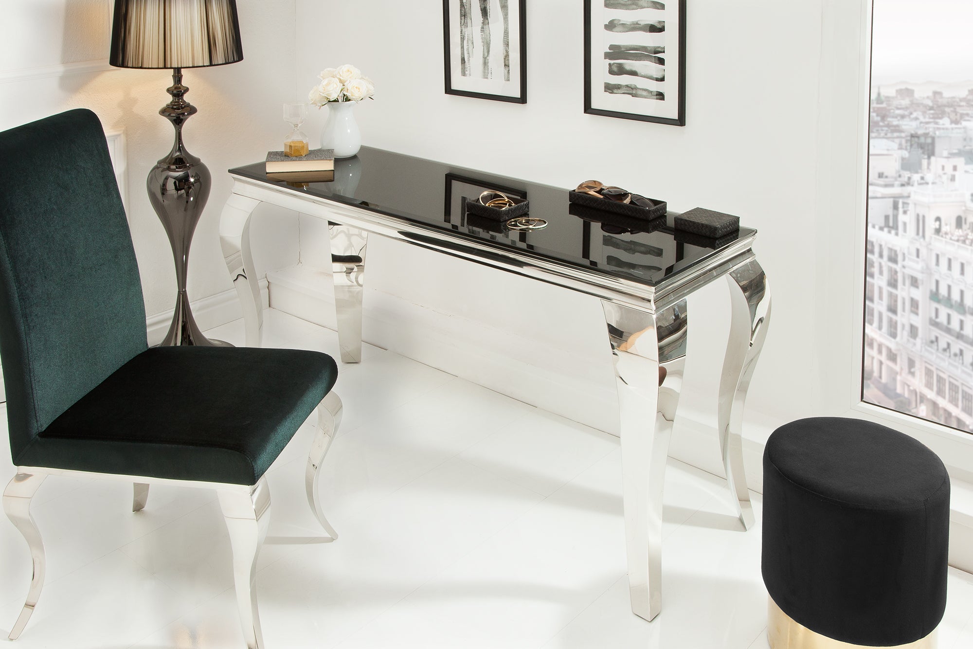 Invicta Consolă MODERN BAROCK - 145cm | Sticlă, Negru | 144x75x50 cm