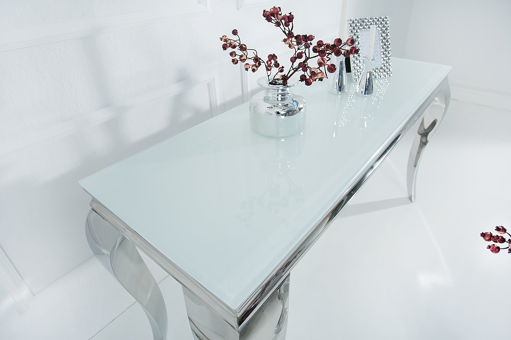 Invicta Consolă MODERN BAROCK - 145cm | Sticlă, Alb | 140x75x50 cm