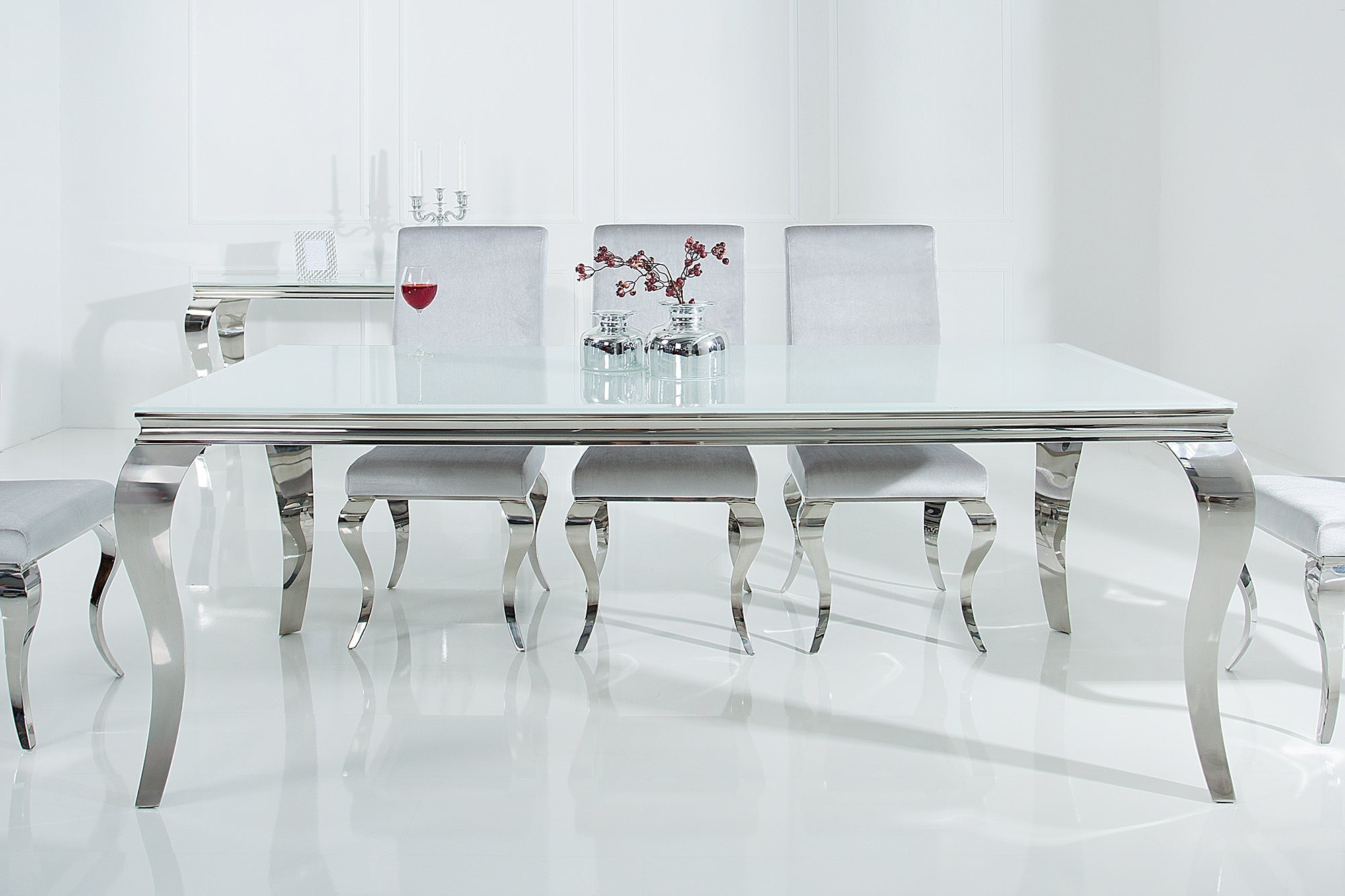 Invicta Masă dining MODERN BAROCK - 200cm | Sticlă, Alb | 200x75x105 cm