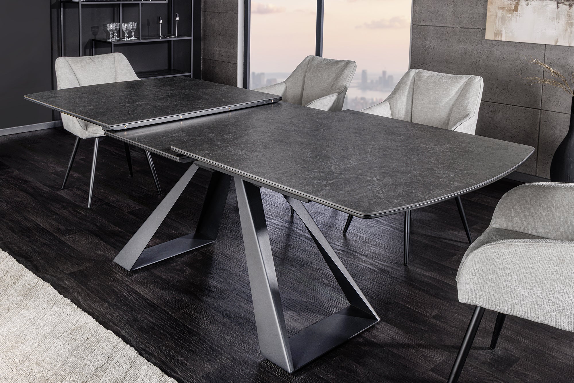 Invicta Masă dining CONCORD - 230cm | Marmură, Sticlă, Țesătură Cord, Roșu