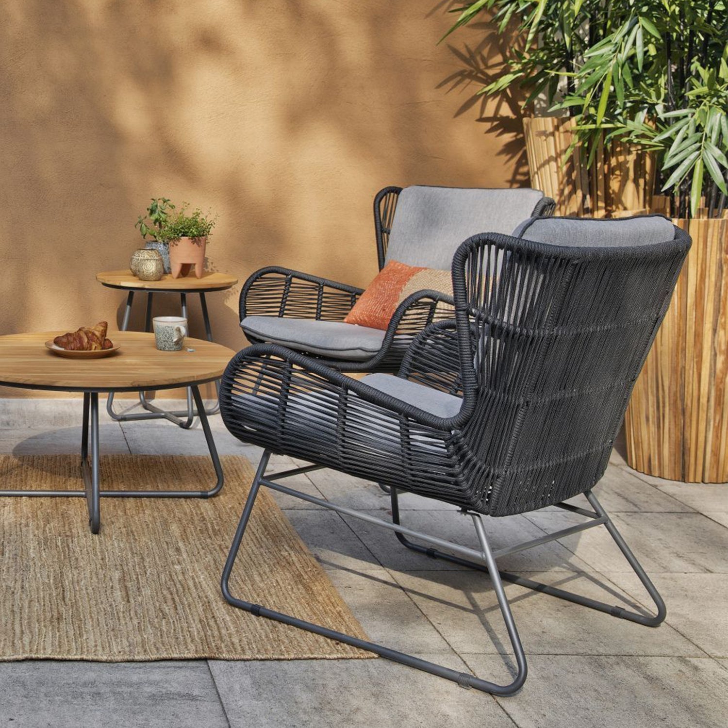 GRACE LOUNGE CHAIR GARDEN ANTHRACITE STEEL/ROPE