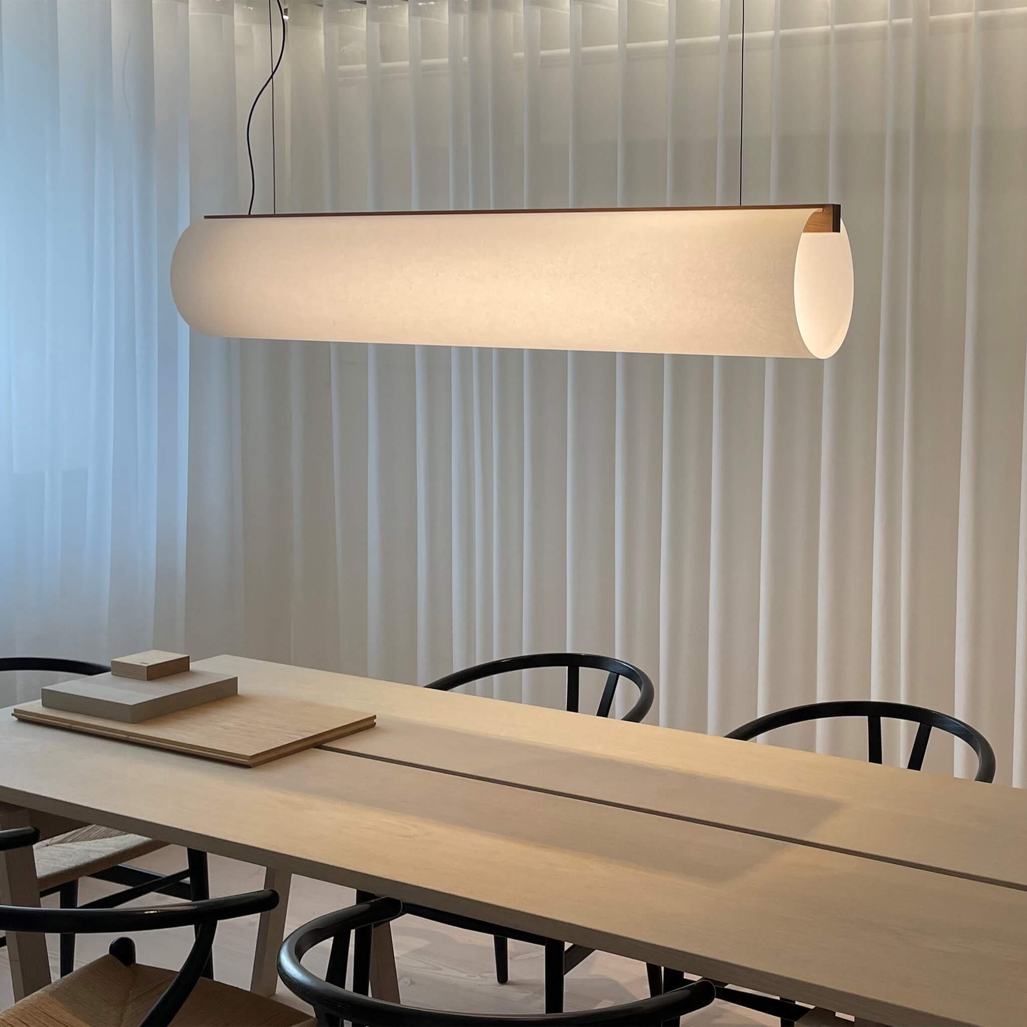 Motarasu lustră ENSO 120 hârtie washi japoneză, sârmă oțel Maro închis L123, l20, H20, Ø20 cm 5