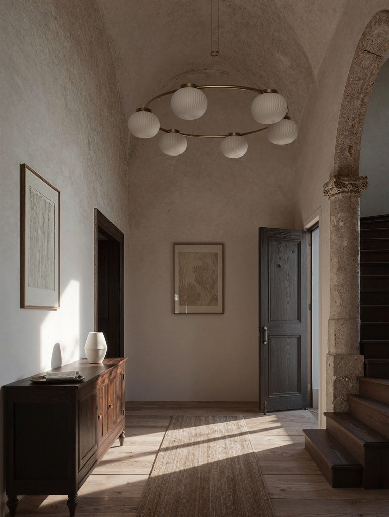 Aromas del Campo lampa suspendata Irzo cu 6 lumini | Metal, sticla opala si marmura | Auriu vechi