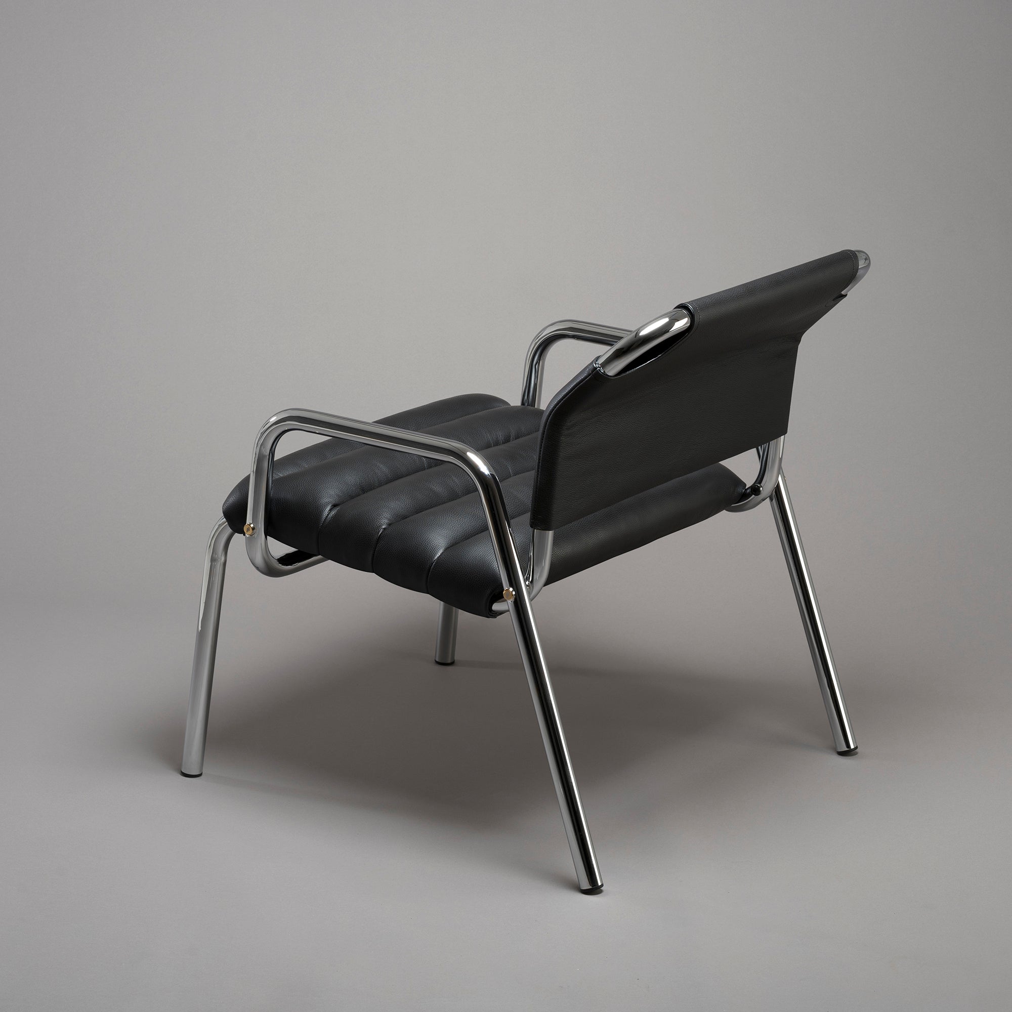 Minale fotoliu lounge | cadru cromat, piele italiană | design Marcello Minale 1973