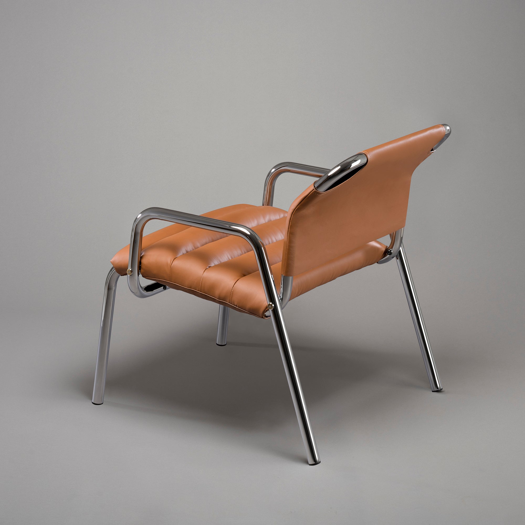 Minale fotoliu lounge | cadru cromat, piele italiană | design Marcello Minale 1973