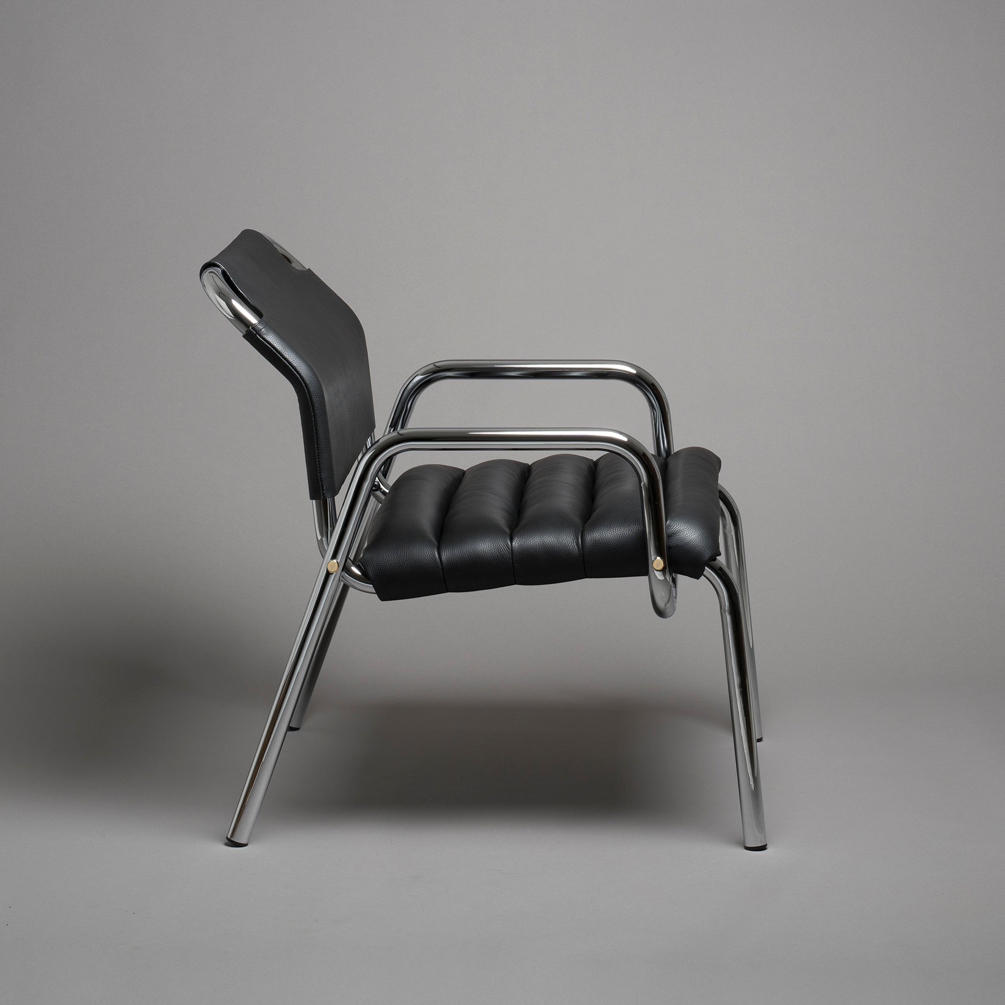 Minale fotoliu lounge | cadru cromat, piele italiană | design Marcello Minale 1973