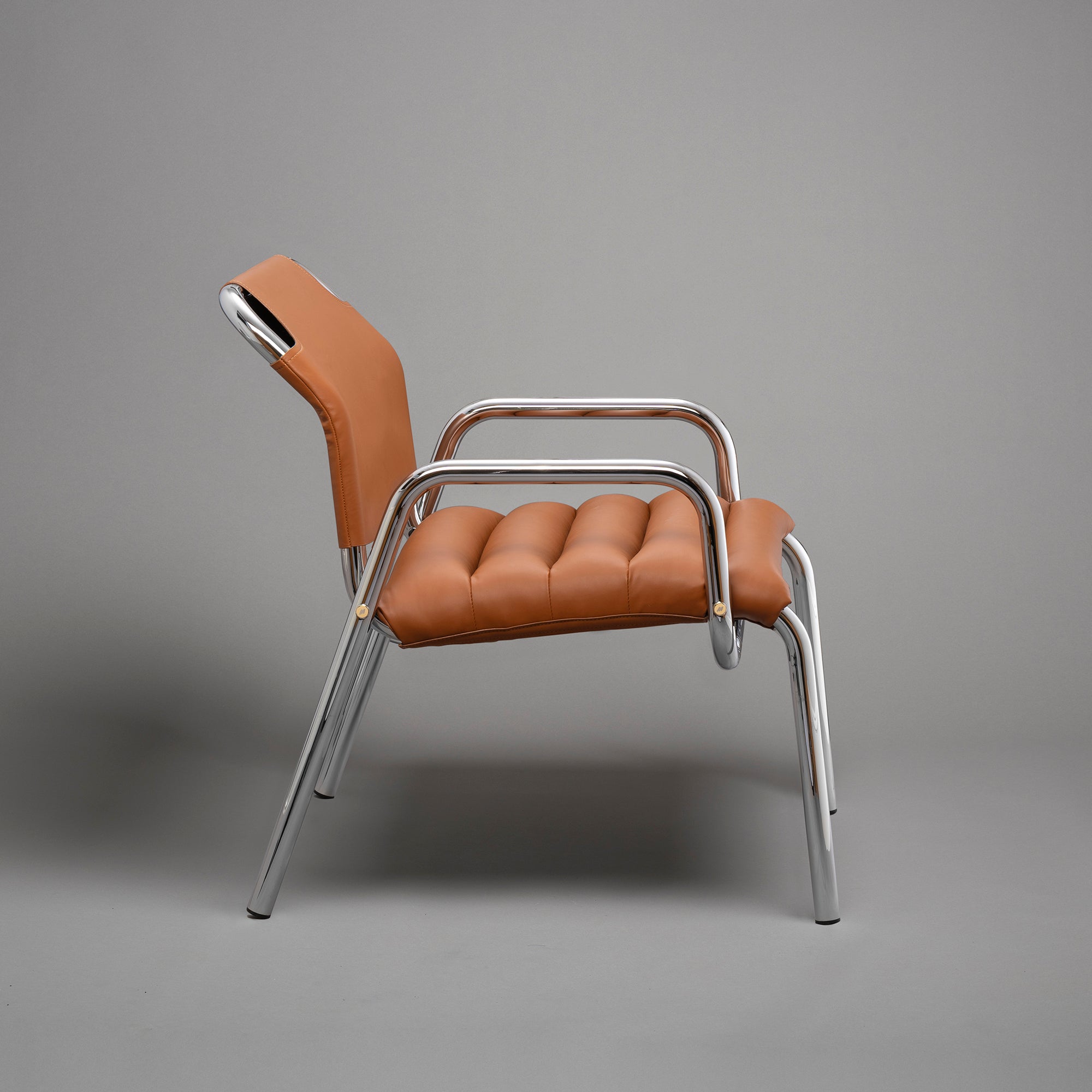 Minale fotoliu lounge | cadru cromat, piele italiană | design Marcello Minale 1973
