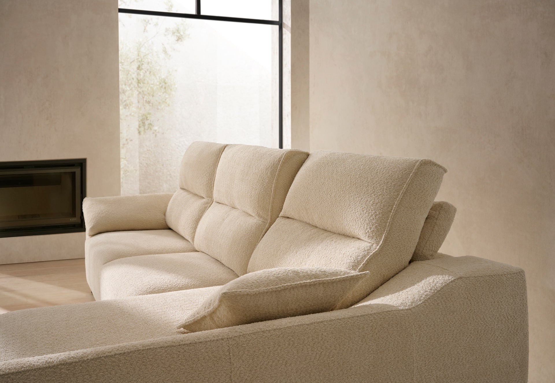 ACOMODEL canapea extensibilă cu colțar Sandro | textil | Bej | 297x104x159 cm