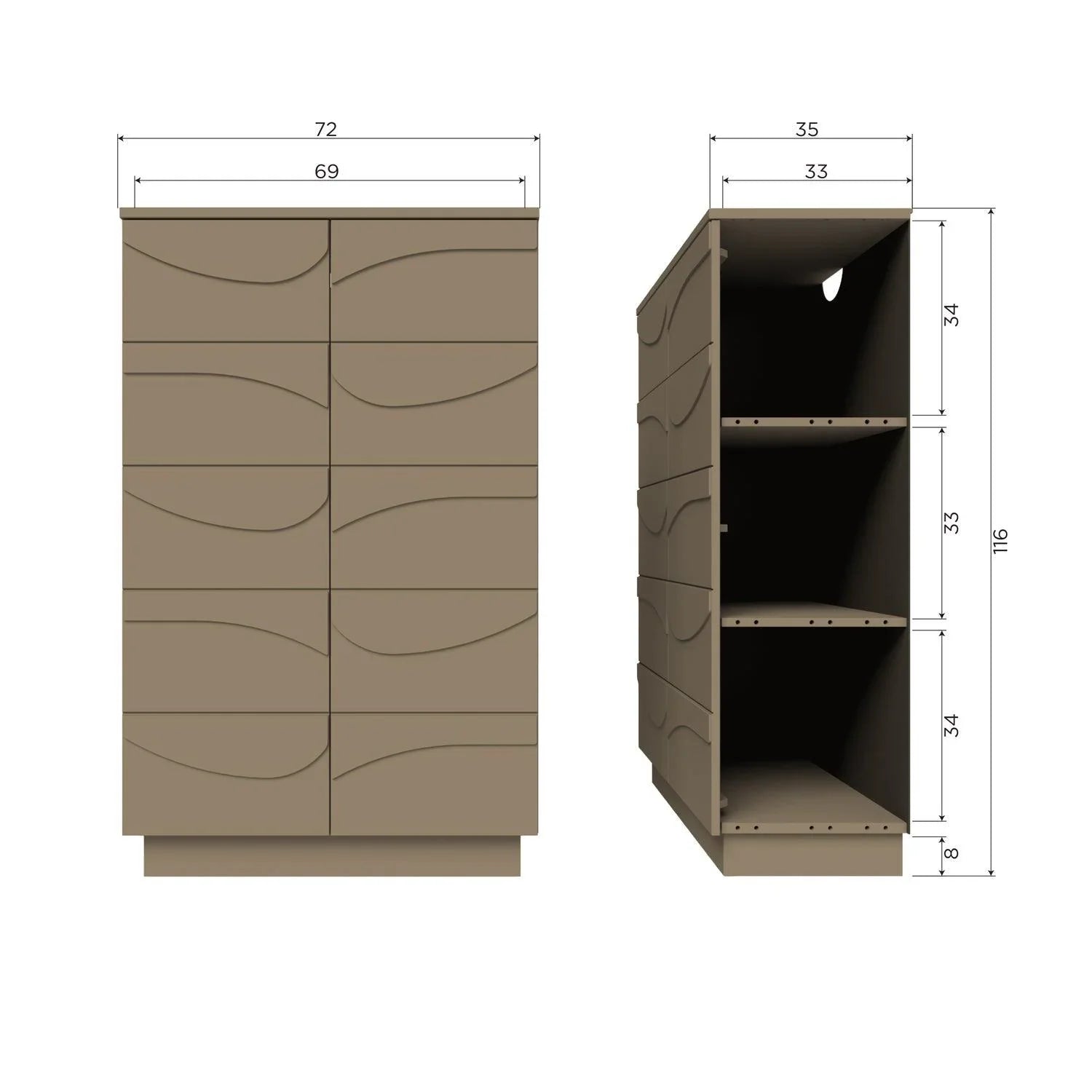 WOOOD dulap Teo pin Mud FSC, 72x35x116 cm 9