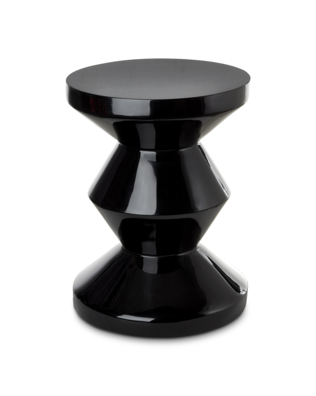 Taburet și Măsuță Laterală Zig Zag – Design Iconic Pols Potten - Negru Ø35.5 x H46 cm