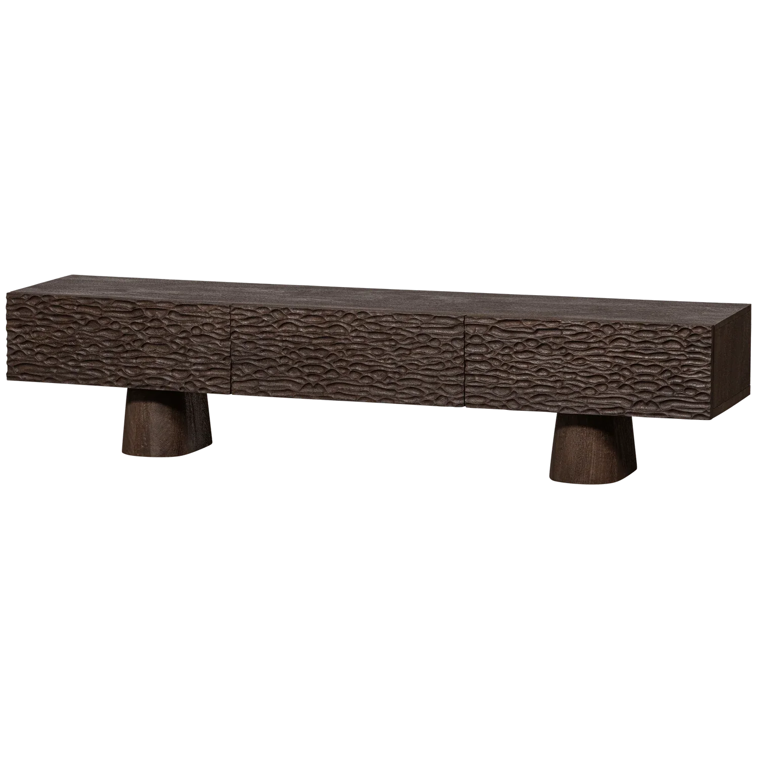 CRUMBLE CARVED TV UNIT MANGO WOOD WALNUT - PARIS14A.RO