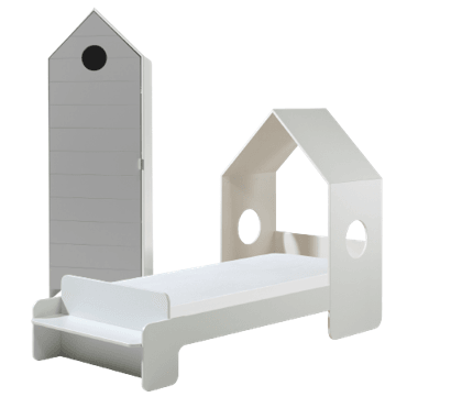 Deze CASAMI combinatie bestaat uit een bed (90x200) en een kastje met grijze deur. - PARIS14A.RO
