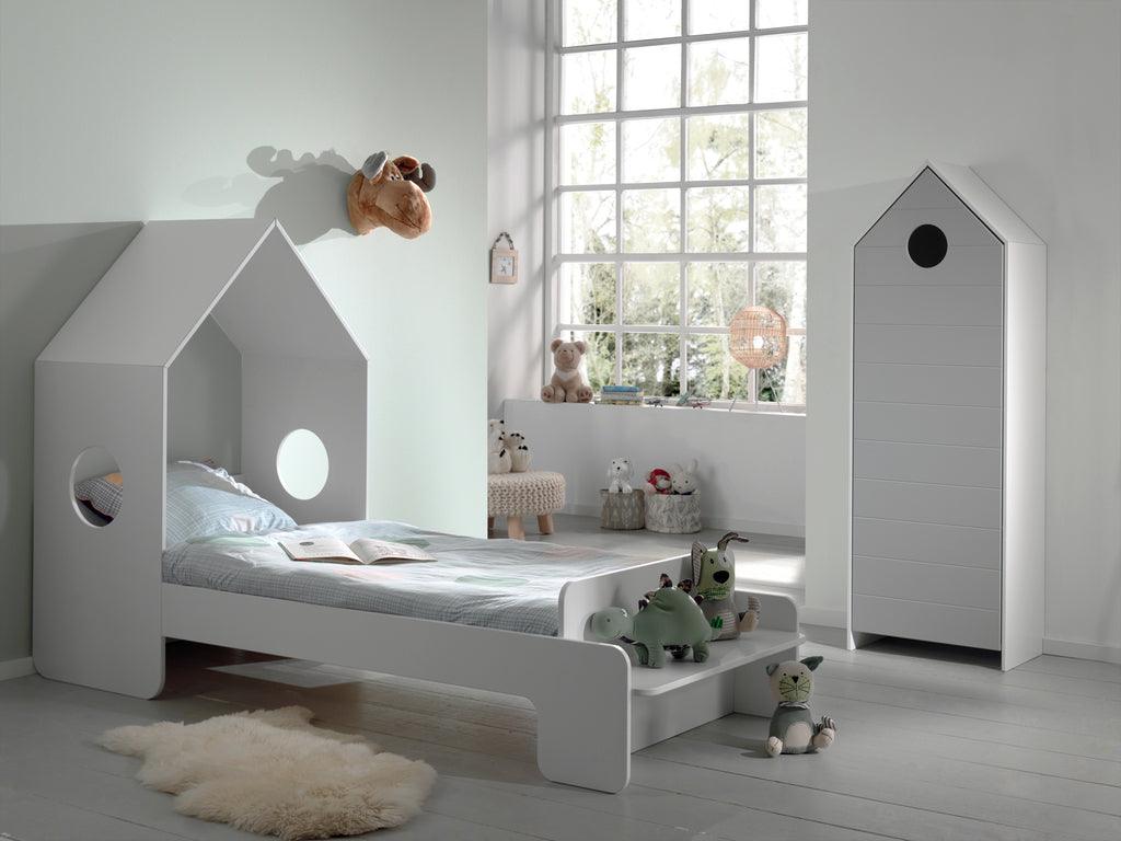 Deze CASAMI combinatie bestaat uit een bed (90x200) en een kastje met grijze deur. - PARIS14A.RO