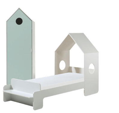 Deze CASAMI combinatie bestaat uit een bed (90x200) en een kastje met mintgroene deur. - PARIS14A.RO