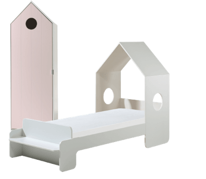 Deze CASAMI combinatie bestaat uit een bed (90x200) en een kastje met roze deur. - PARIS14A.RO