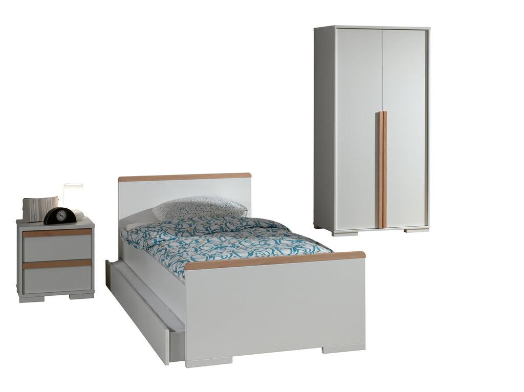 Deze LONDON combinatie in wit bestaat uit een bed (90x200) met bijhorend rolbed, nachtkastje en 2-deurs kleerkast. - PARIS14A.RO