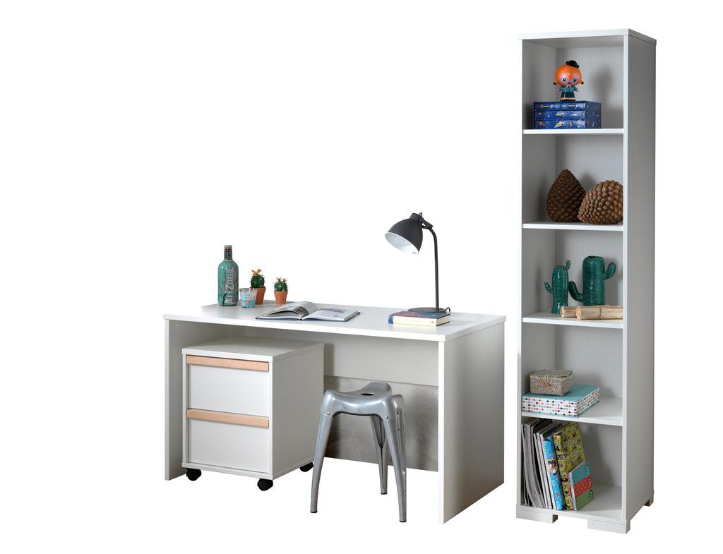 Deze LONDON combinatie in wit bestaat uit een bureau met bijhorende rolcontainer en boekenkast. - PARIS14A.RO