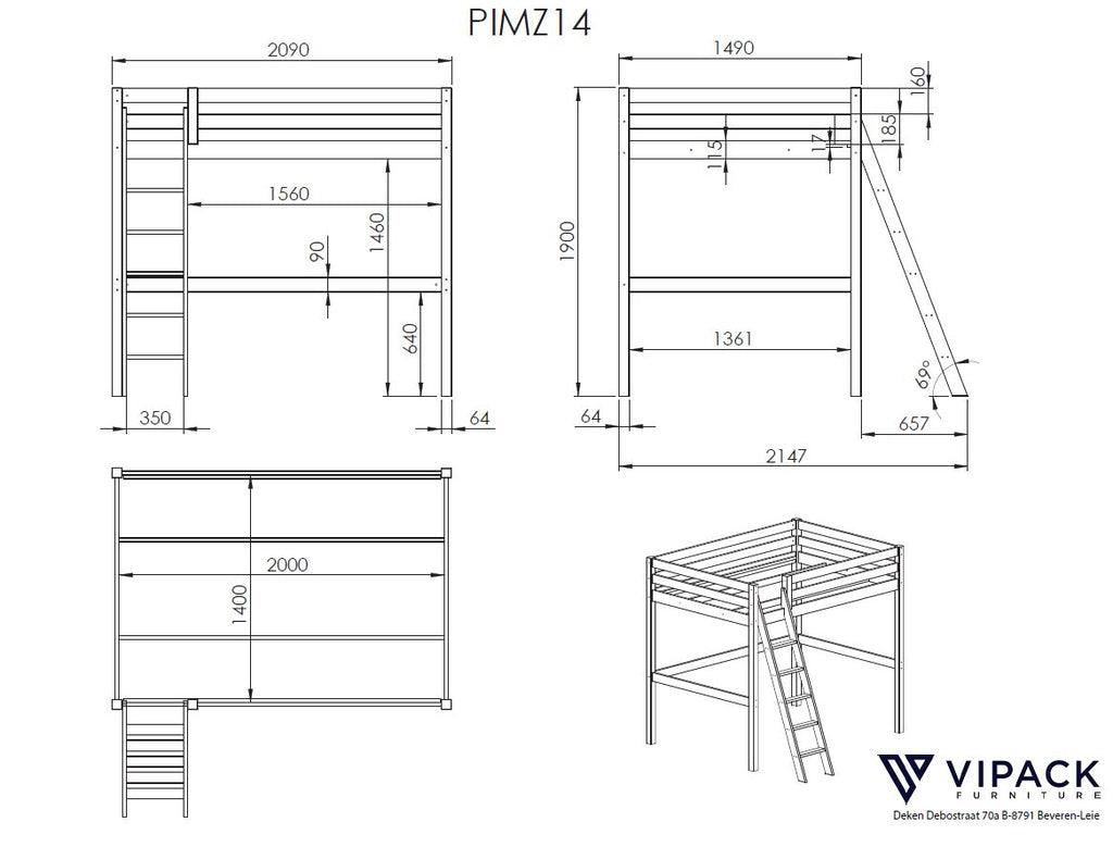 Deze PINO-combinatie bestaat uit een grijze PINO mezzanine , een PINO enkel bed 90x200cm grijs en een PINO kommode met 2 deuren - PARIS14A.RO