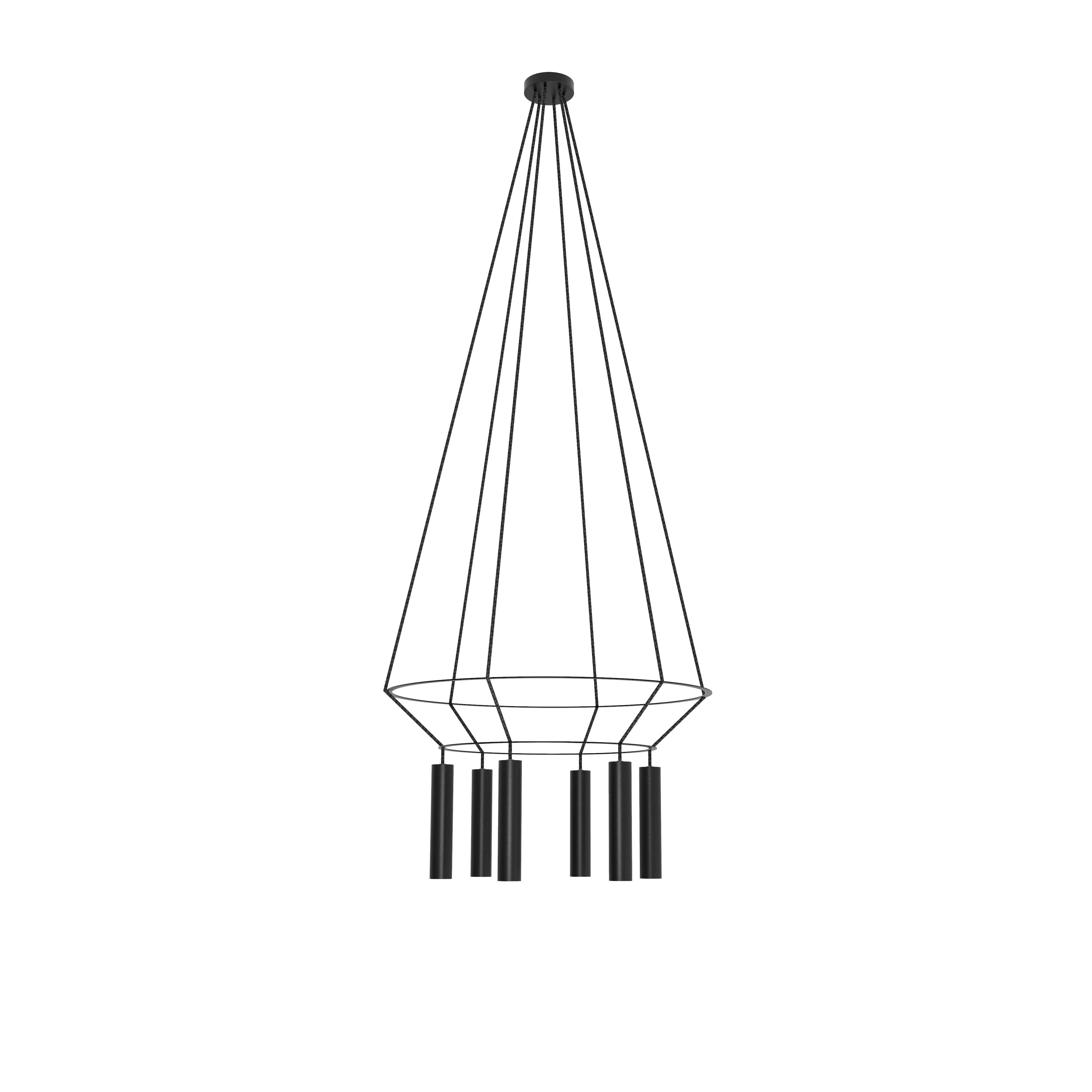 Robin lustră Rose Chandelier Circular 16 alamă, cablu textil Negru mat GU10 mini, 4x4x16 cm
