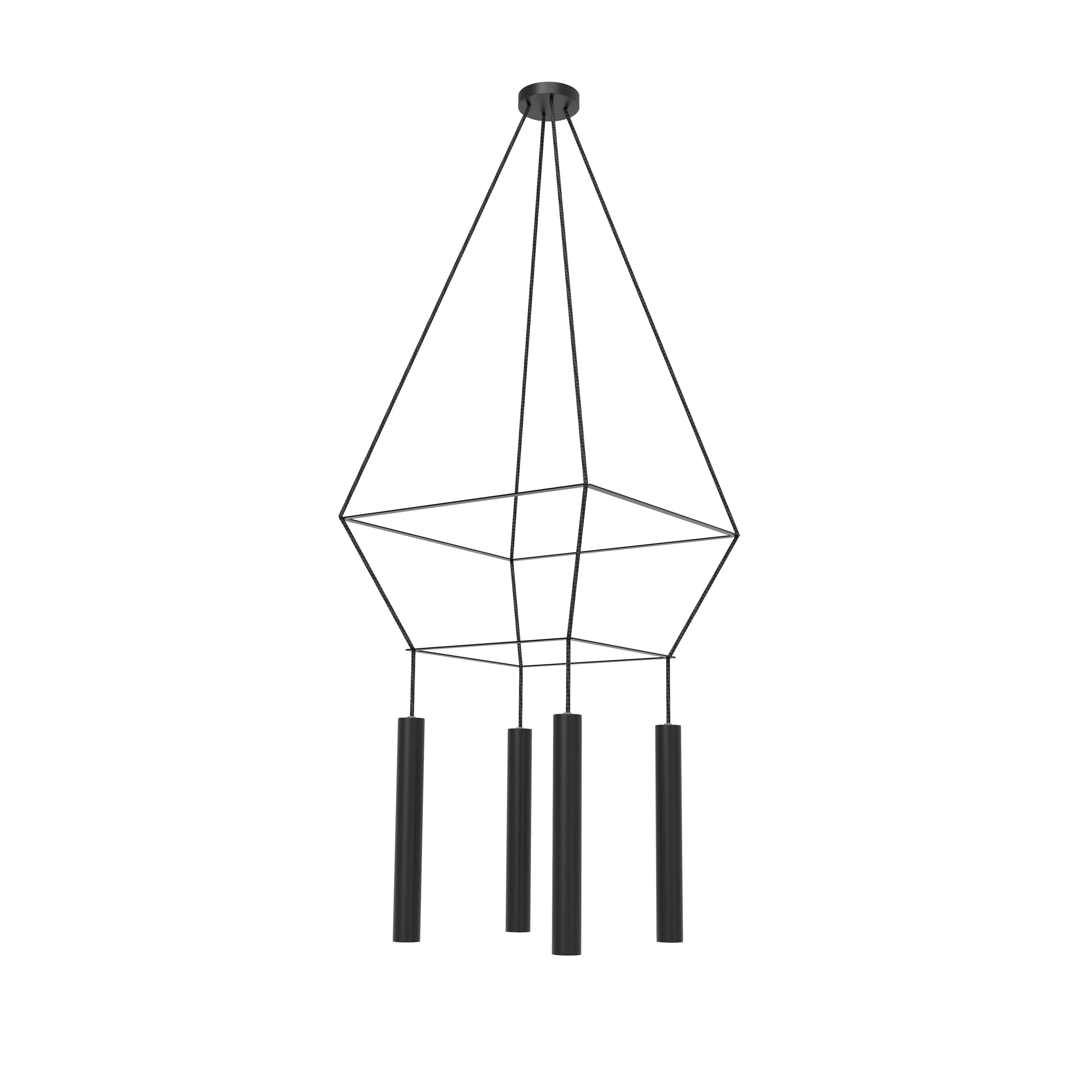 Robin lustră Rose Chandelier Square 40 alamă, cablu textil Negru mat GU10 mini, 4x4x40 cm