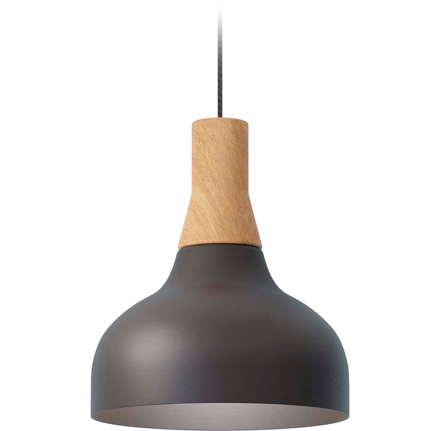 Robin lustră Reiko Cone aluminiu, lemn, textil Negru mat E27, 21x21x24 cm