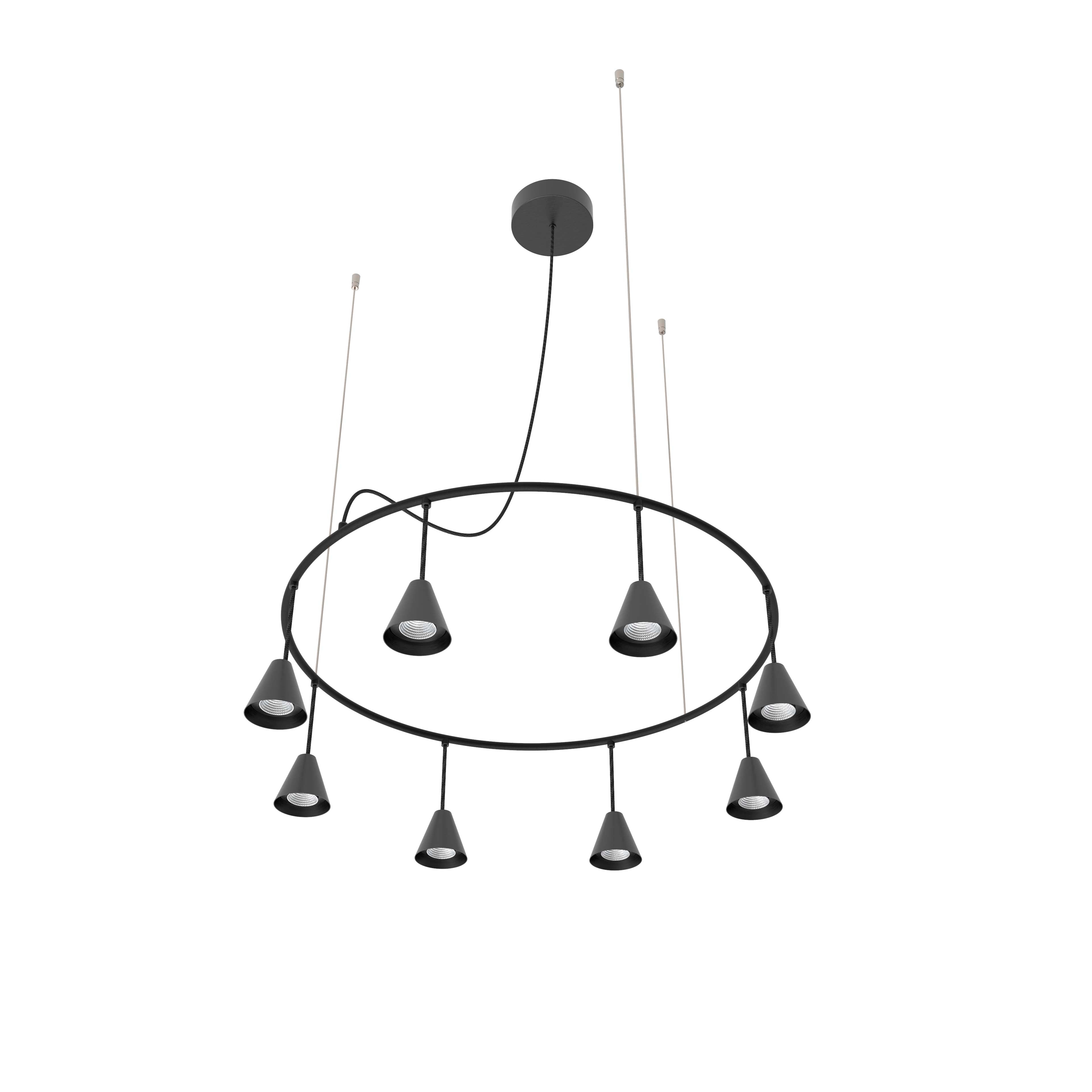 Robin lustră Rimini Chandelier Circular Dangle fier, cablu textil Negru mat 8.5W, 980Lm, 3000K, 78x78x20 cm