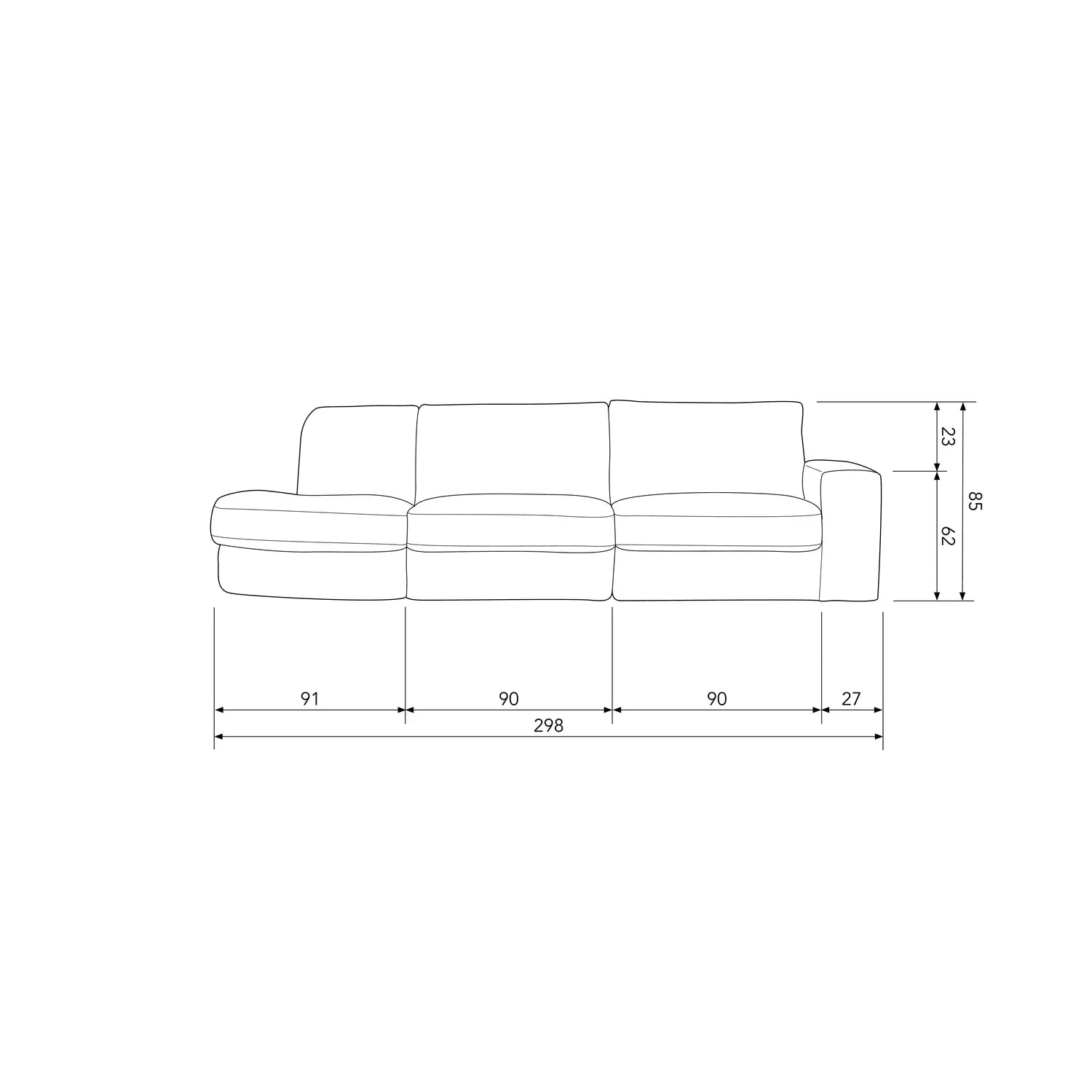 FAMILY 2,5-SEATER SOFA ROUNDED LEFT WARM GREY - PARIS14A.RO