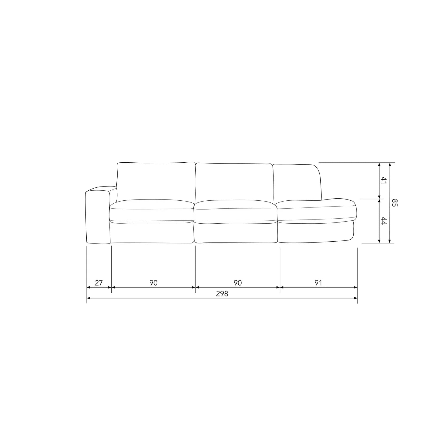 FAMILY 2,5-SEATER SOFA ROUNDED RIGHT WARM GREY - PARIS14A.RO