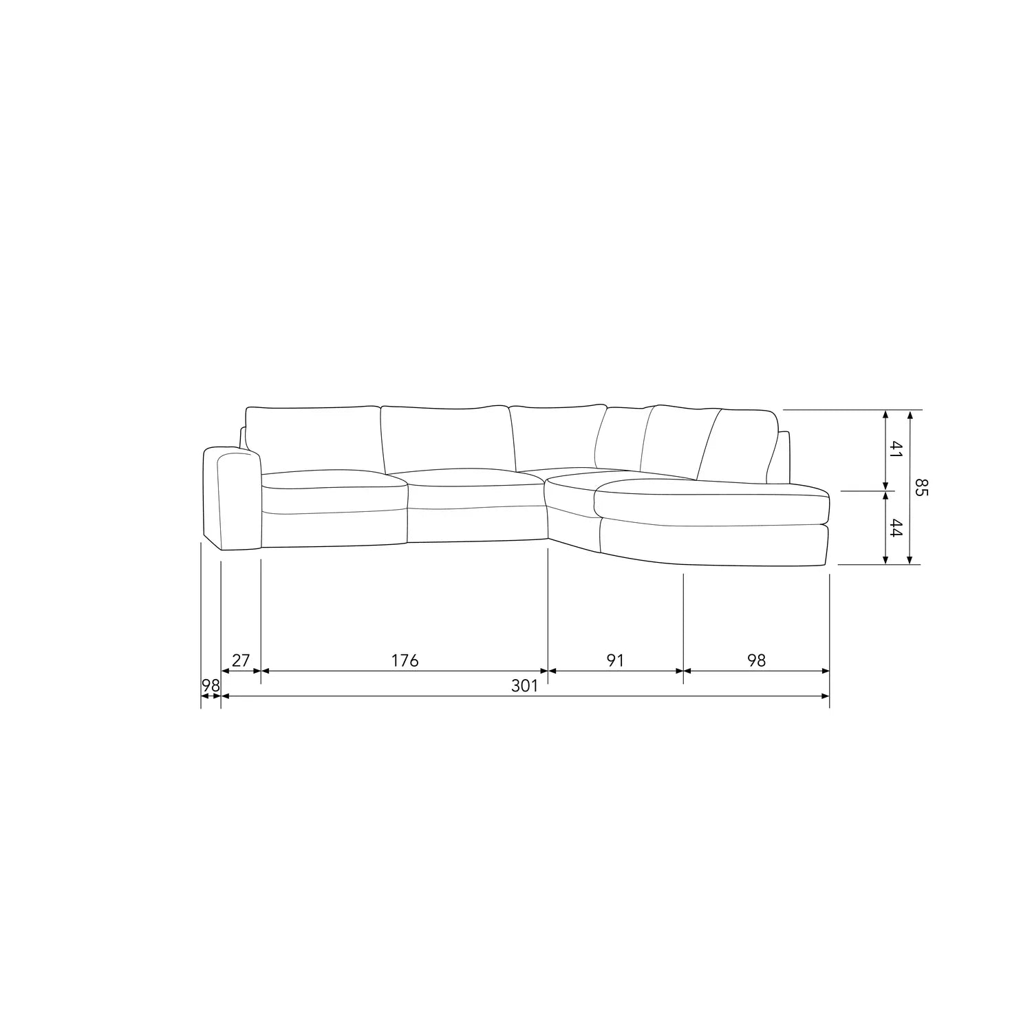 FAMILY CORNER SOFA ROUNDED RIGHT WARM GREY - PARIS14A.RO