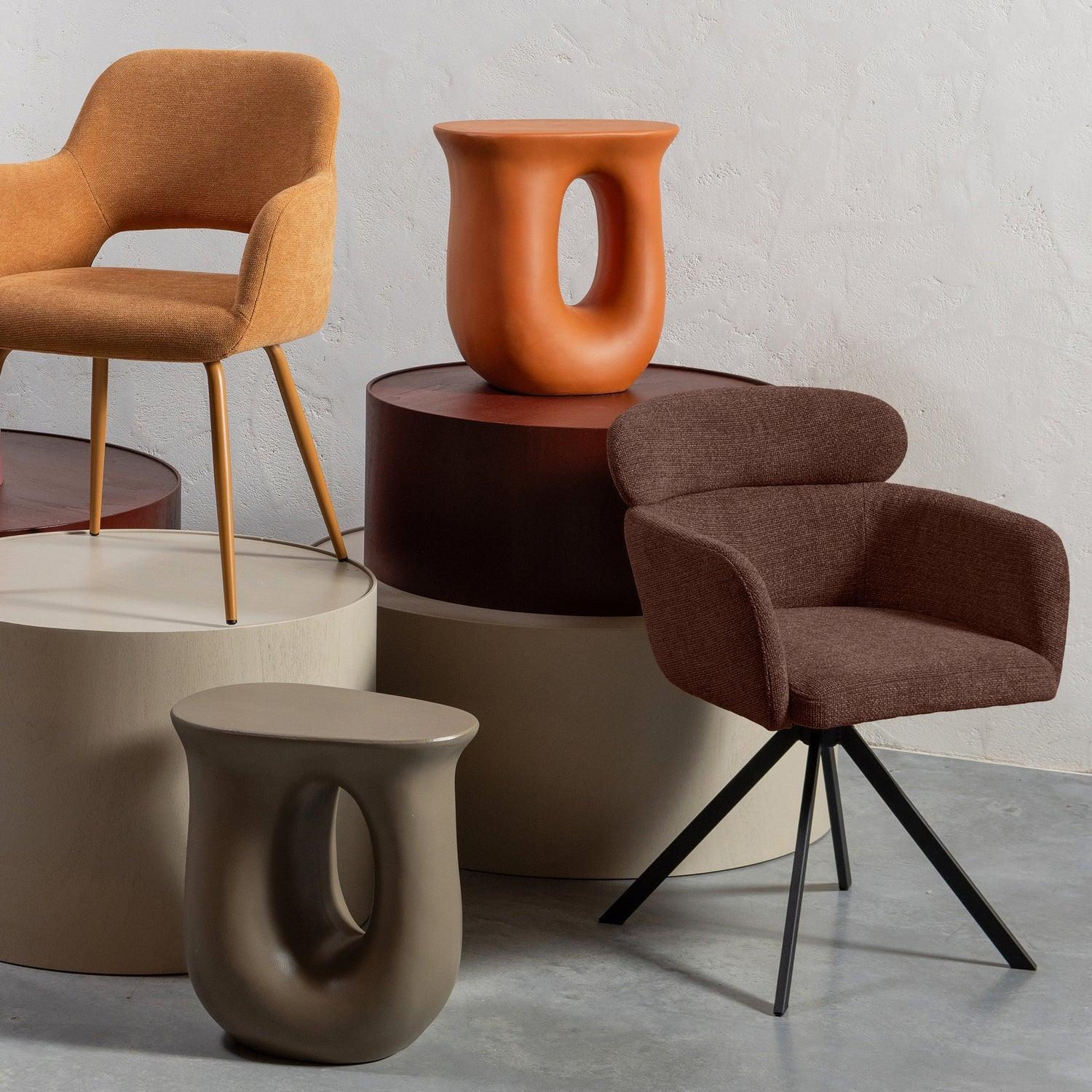 FENNE SWIVEL DINING CHAIR WOVEN FABRIC CHESTNUT - PARIS14A.RO