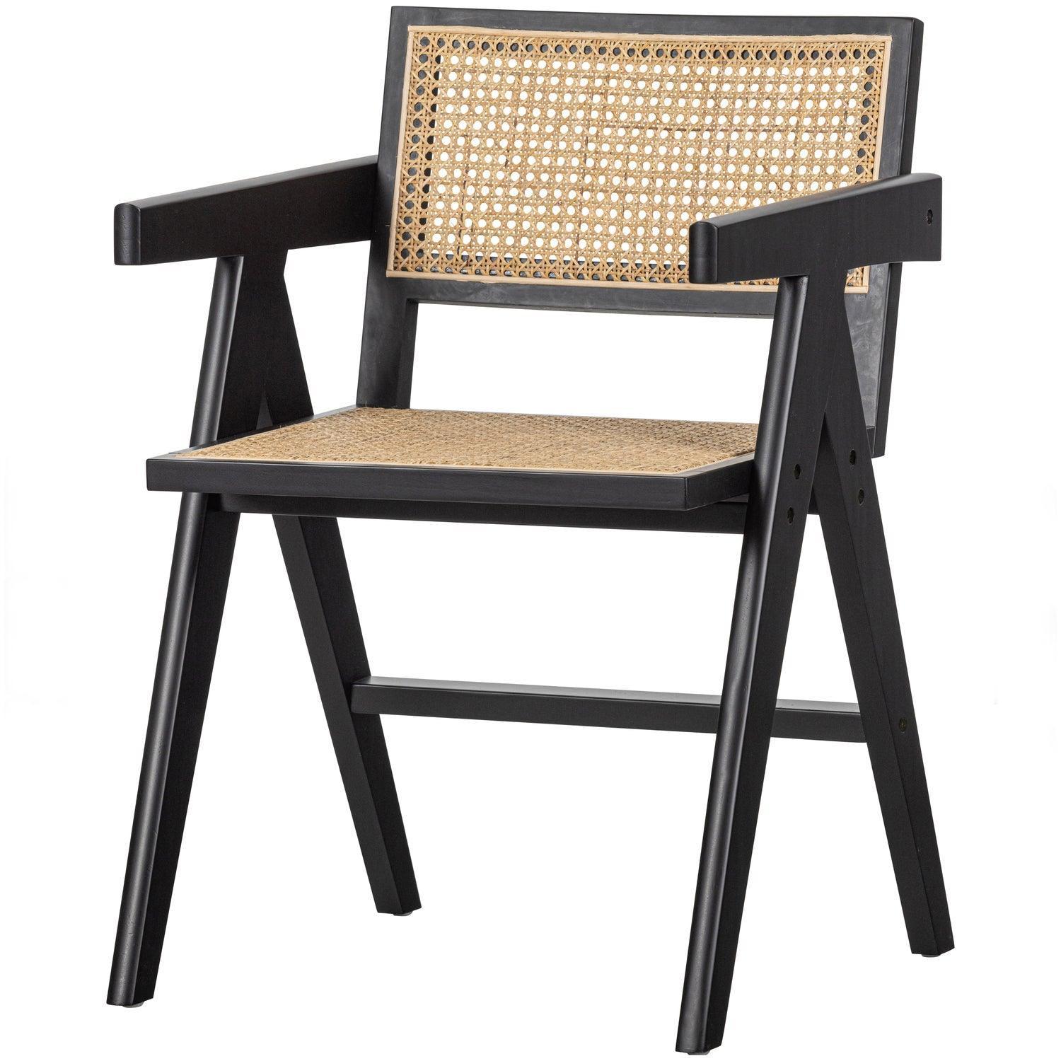 GUNN DINING CHAIR RATTAN / WOOD BLACK - PARIS14A.RO